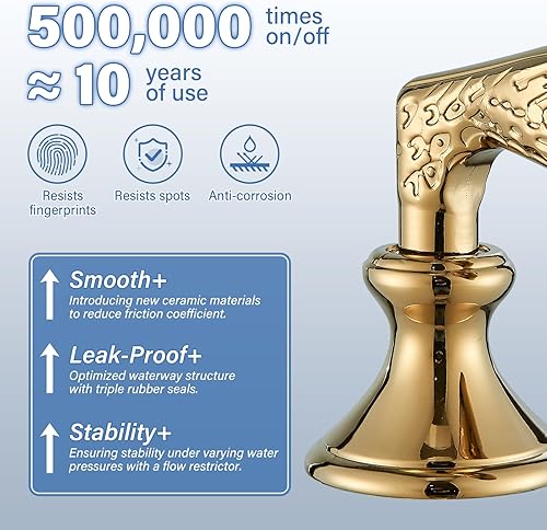 Miniatura 5 de Gold Swan - Grifo para lavabo de baño, 3 agujeros, grifo de baño, doble cisne, lavabo, mezclador, grifo mezclador de baño, grifo contemporáneo,