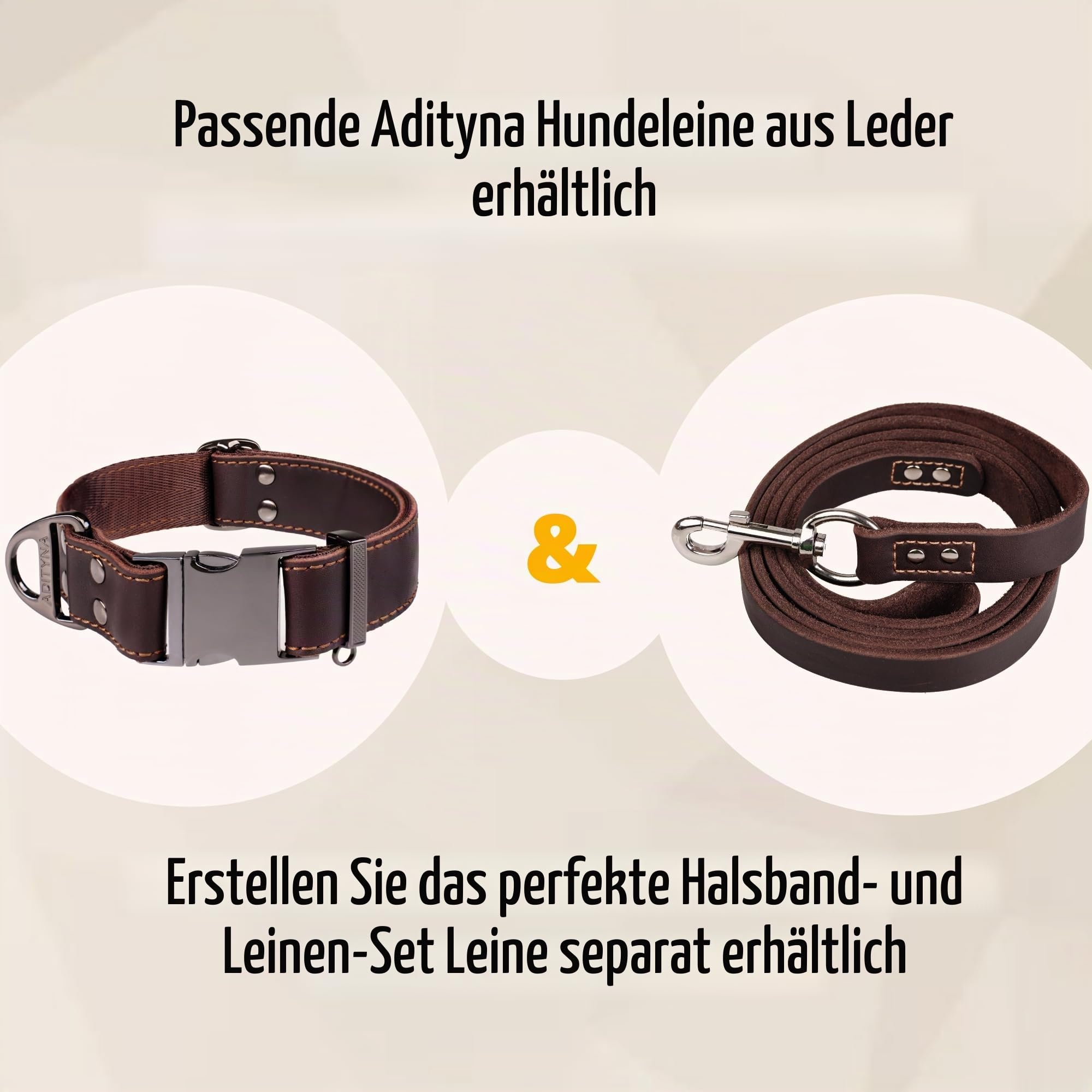 ADITYNA Hundehalsband aus Leder mit Metallschnalle, strapazierfähig, verstellbar für große und extra große Hunde, Spaziergänge und Training (Braun, passend für Halsumfang von 48,3–76,2 cm)