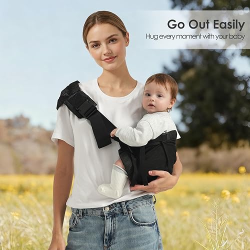 Miniatura 6 de Eslinga transportadora para niños pequeños, para niños pequeños de 7 a 40 libras, portabebés ligeros, talla única, malla negra