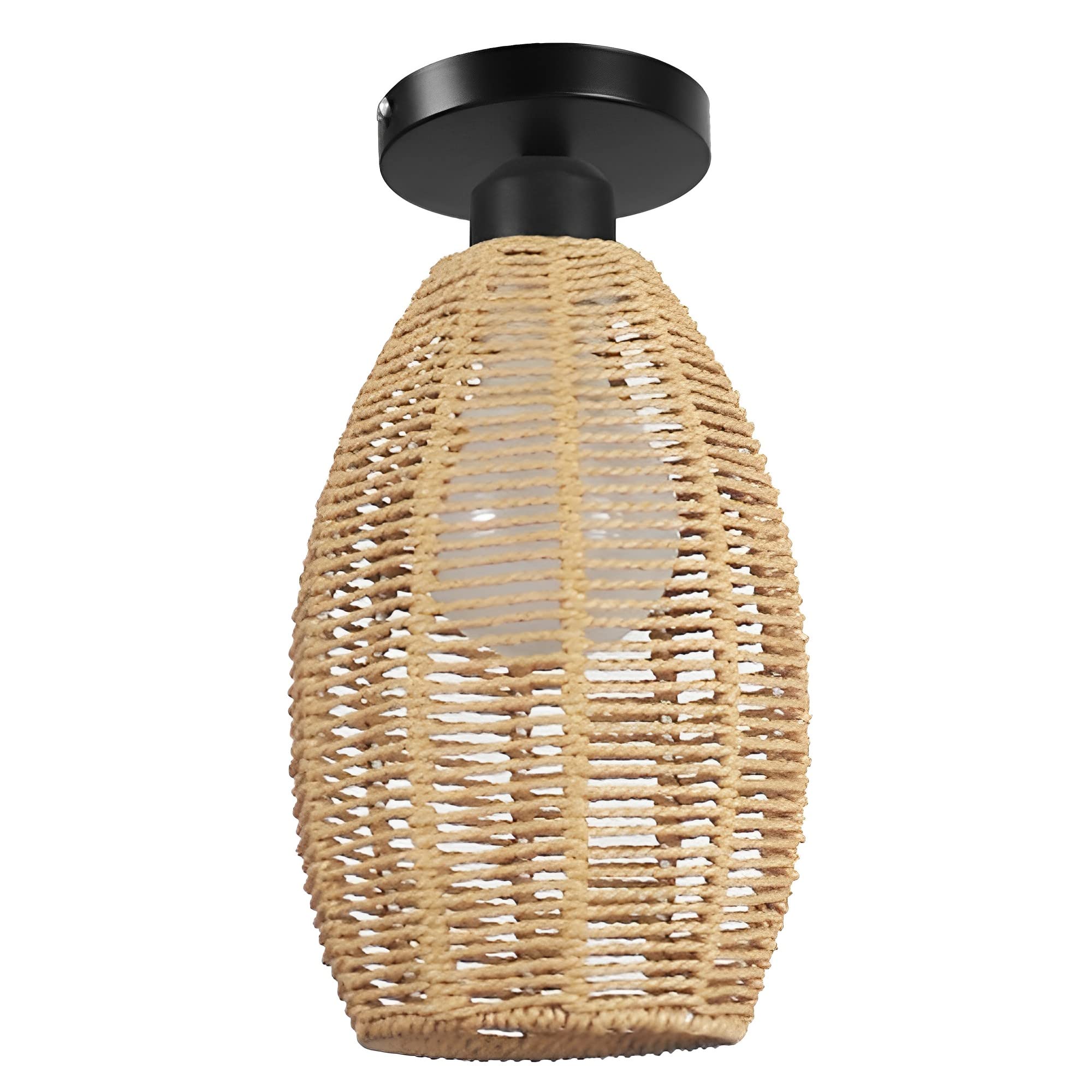FYZDLAOR Rattan Lighting Fixtures Handmade Semi Recessed Ceiling Light Fixtures Mini Chandelier for Kitchen, Bedroom, Children's Room, Corridor Passway