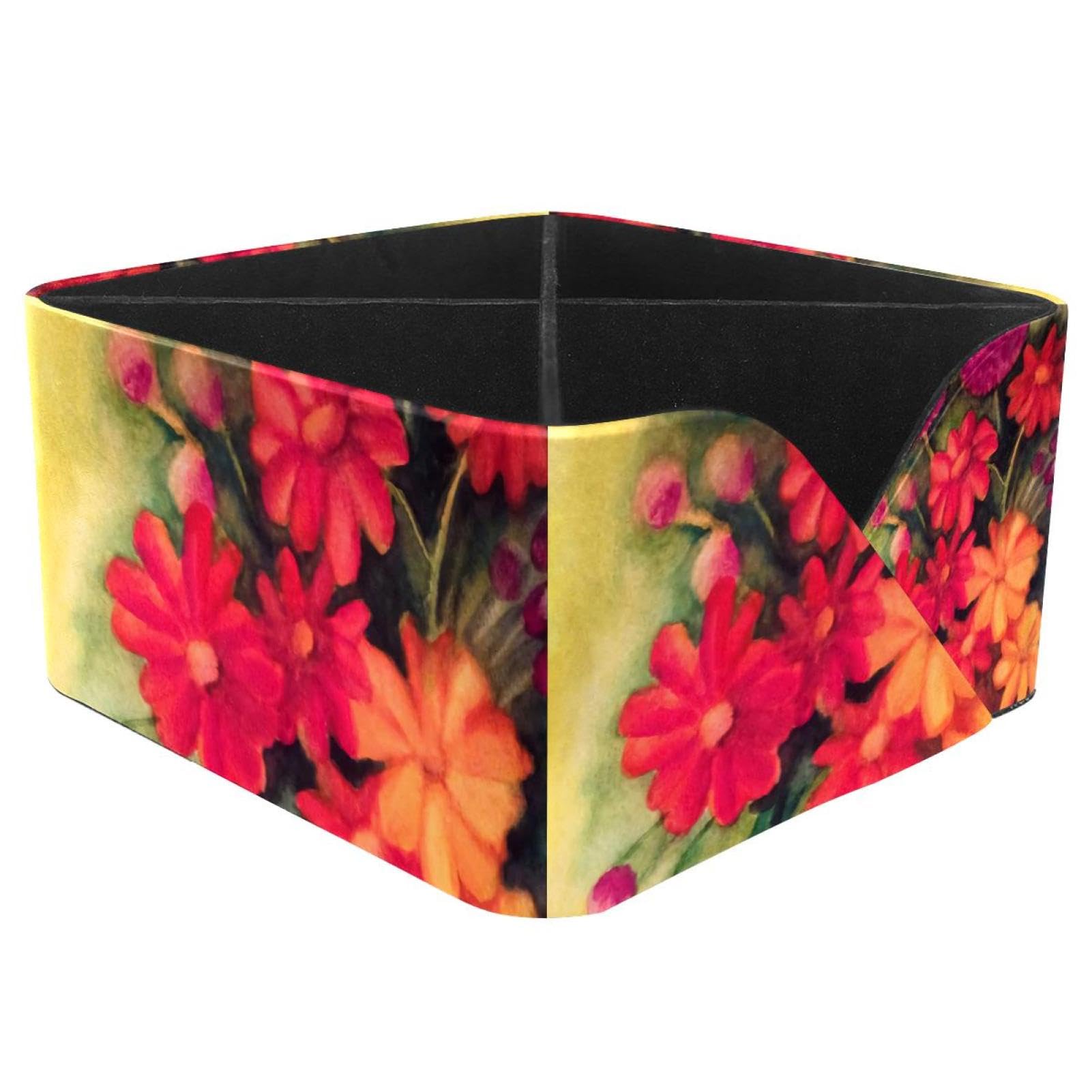 KengjuTesu Daisies Tulips Geraniums Desktop Organizer Pen Holder, Rectangular Pencil Cup for Office, Study and Makeup Stations