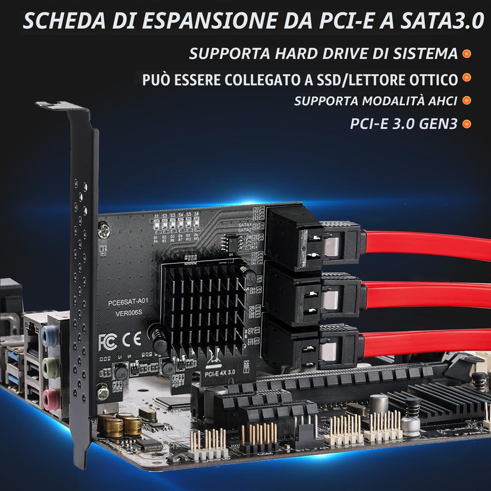 Scheda di espansione PCIe SATA 6 porte x1 6Gbps con controllore e 6 cavi | supporto SSD/HDD, compatibile Windows XP/7/8/10 e Linux