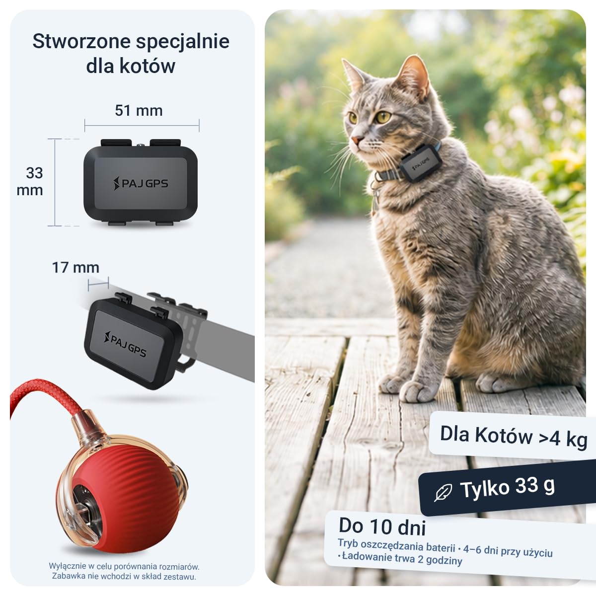 Lokalizator GPS PAJ Mini dla kotów z obrożą – śledzenie na żywo 4G, alarmy przed ucieczką + śledzenie na żywo w Europie – geofencing, 100% wodoodporność, pasuje do większości obroży i szelek – czarny