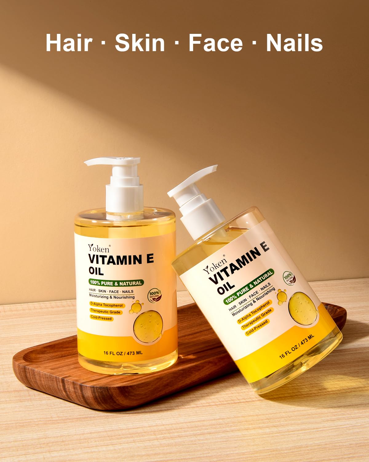Yoken Aceite de vitamina E para la piel, 16 onzas, aceites de baño corporal para rostro prensado en frío | Pure D-Alpha Tocoferol Liquid Vitamina Nails Vit e Women Hidratante Piel Seca Sin Perfume Aceite Hidratante Sin Hexano