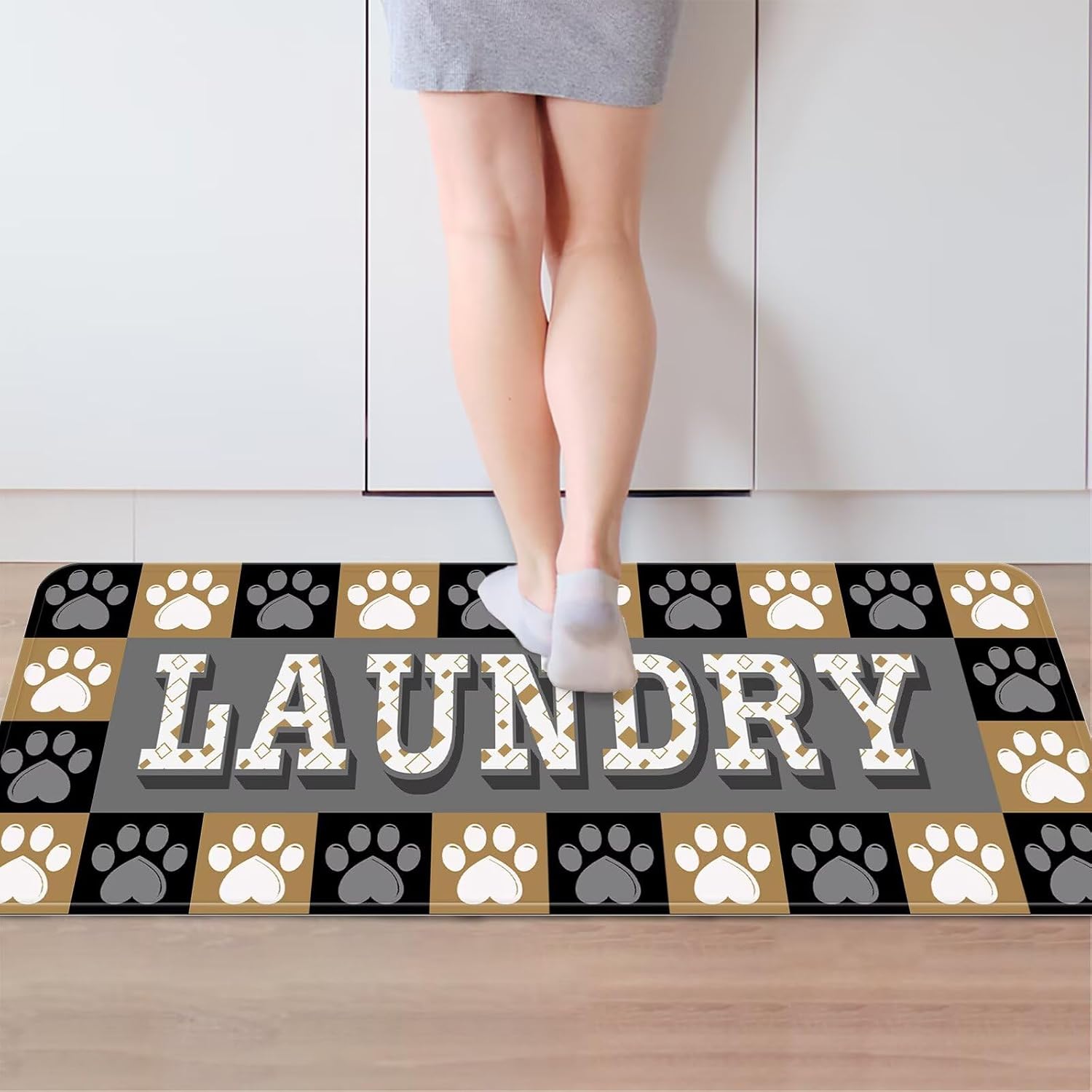 Laundry Rug Cute Puppy Dog Paw Runner Rug 24X72Inch Non-Slip Rubber Laundry Room Mats for Kitchen Bathroom Entryway Stylish Modern Versatile Decor
