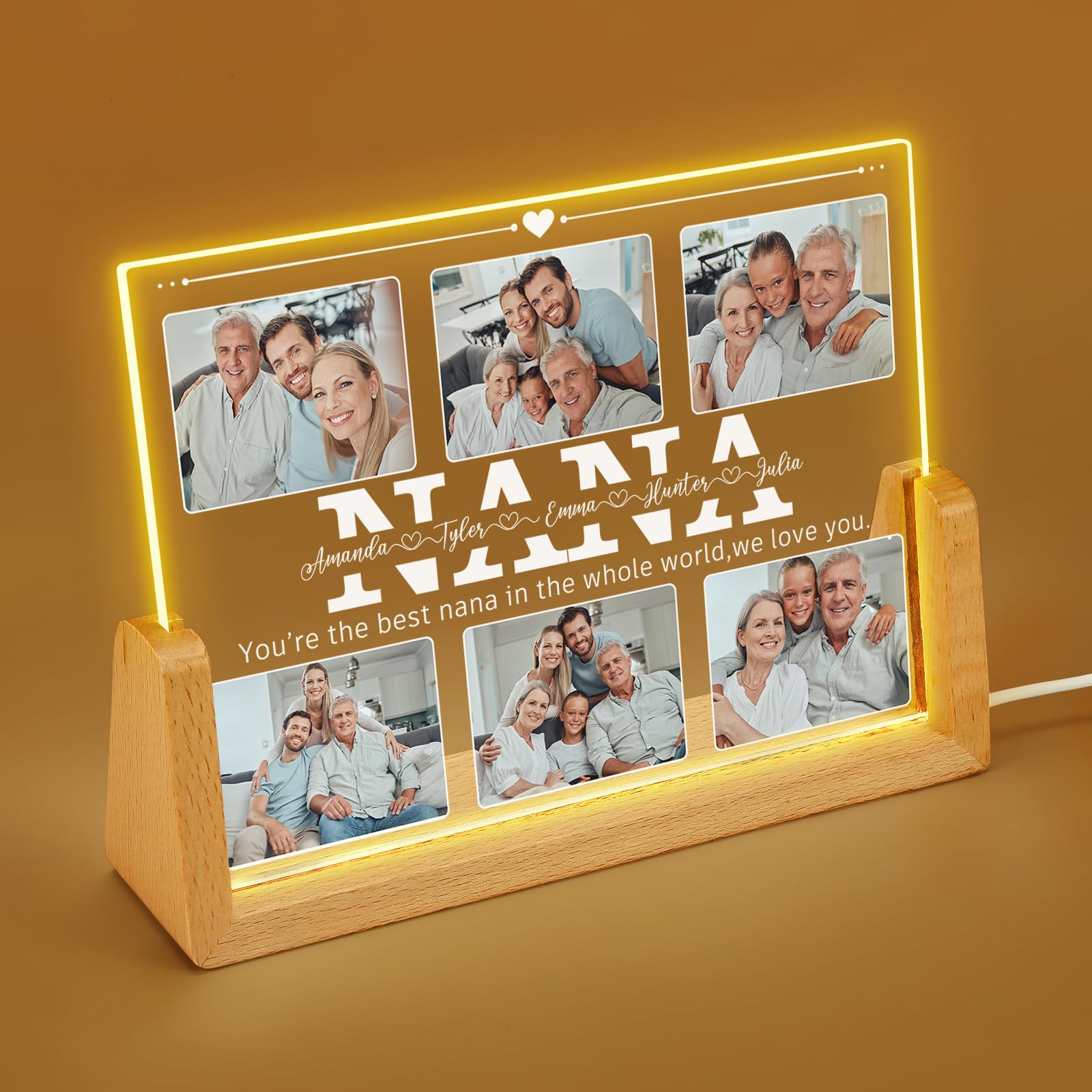 XIAYUEHUA Personalized Acrylic Plaque Night Light with Photos, Customized Thoughtful Gifts for Grandma Nana, Custom Christmas Birthday Gifts from Grandchildren, Best Grandma Nana Gifts