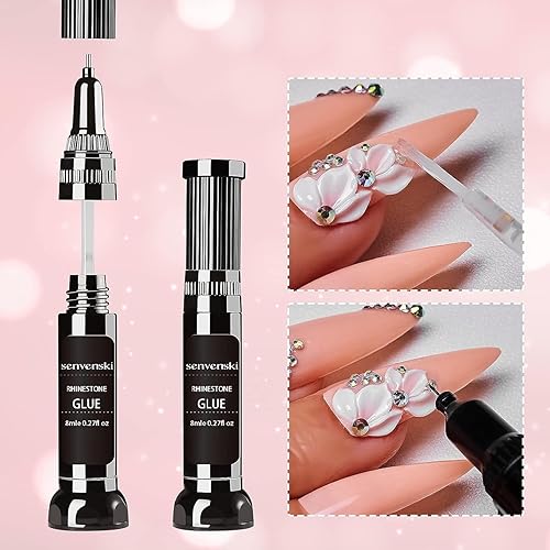 Miniatura 2 de senvenski Gel de pegamento de diamantes de imitación para decoración de uñas, 0.3 fl oz x2 pegamento de uñas de gel con punta de pincel y bolígrafo