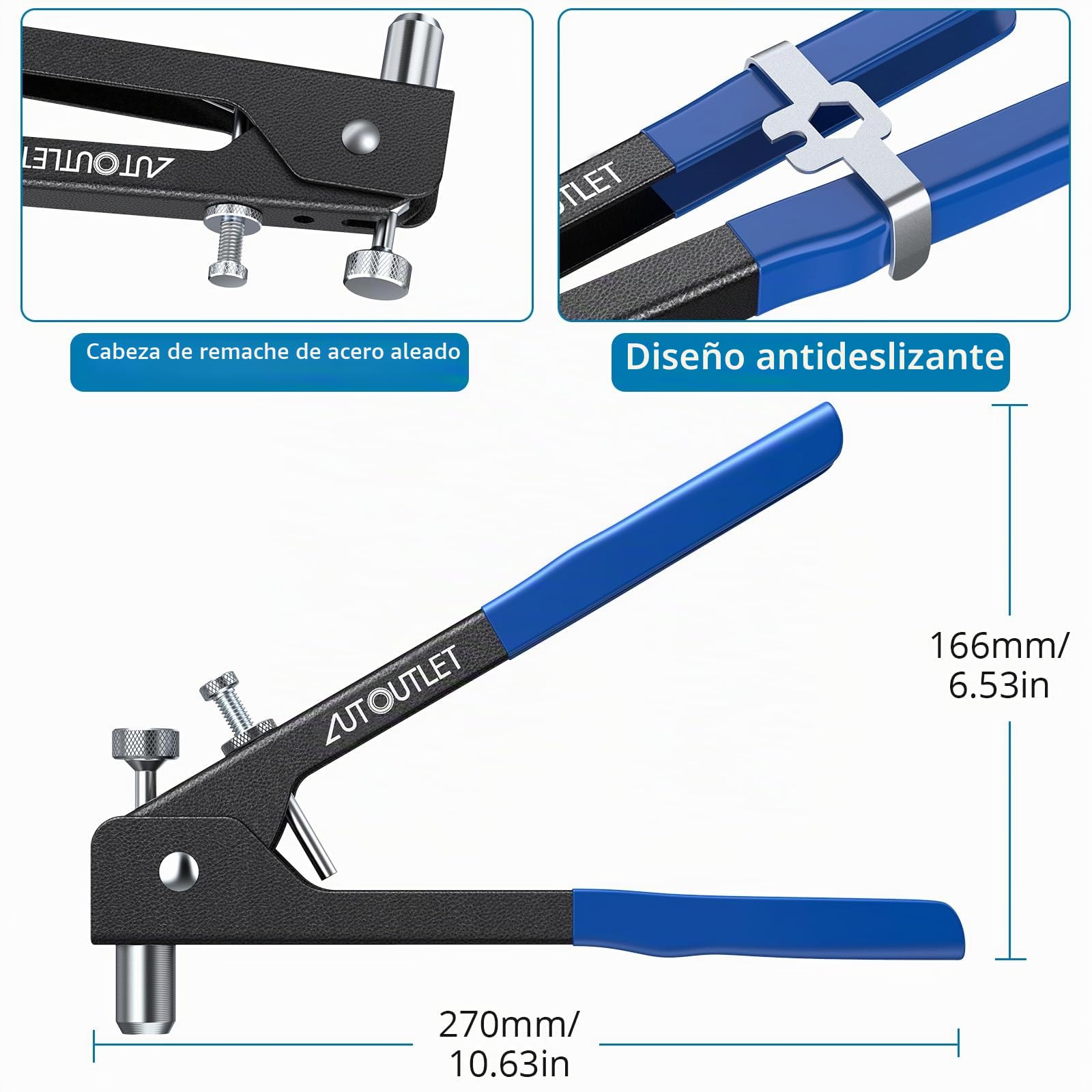 AUTOUTLET - Juego de 86 Pinzas para Tuerca de Remache con Mandriles M3, M4, M5, M6, M8 y 80 Tuercas de Remache, Pinza de remachar roscada de 25,4 cm, Pinza para remachar Ciego, Azul