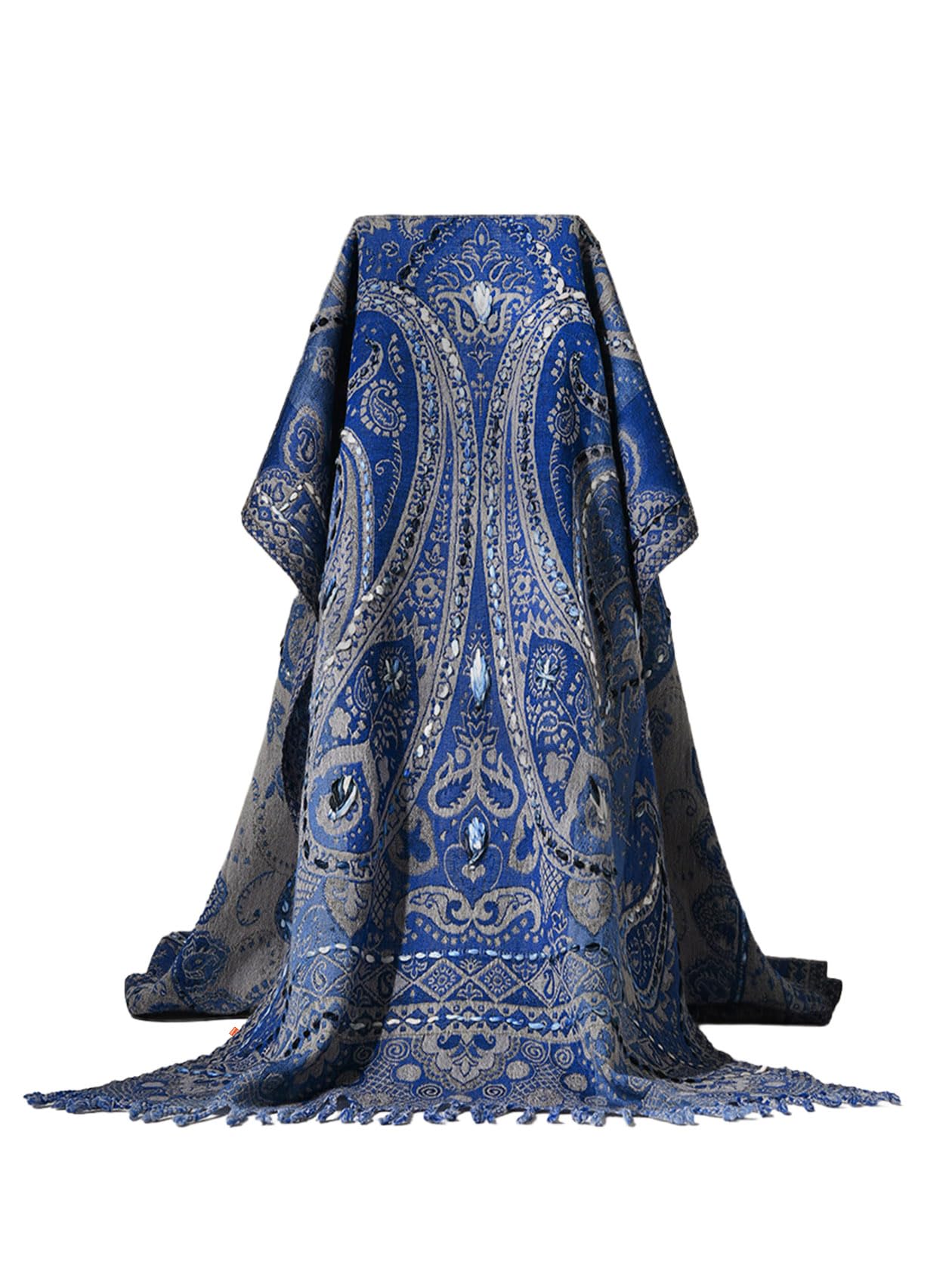 HangErFeng Wełniany szal Paisley szalik ręcznie haftowany owijany frędzle 1661