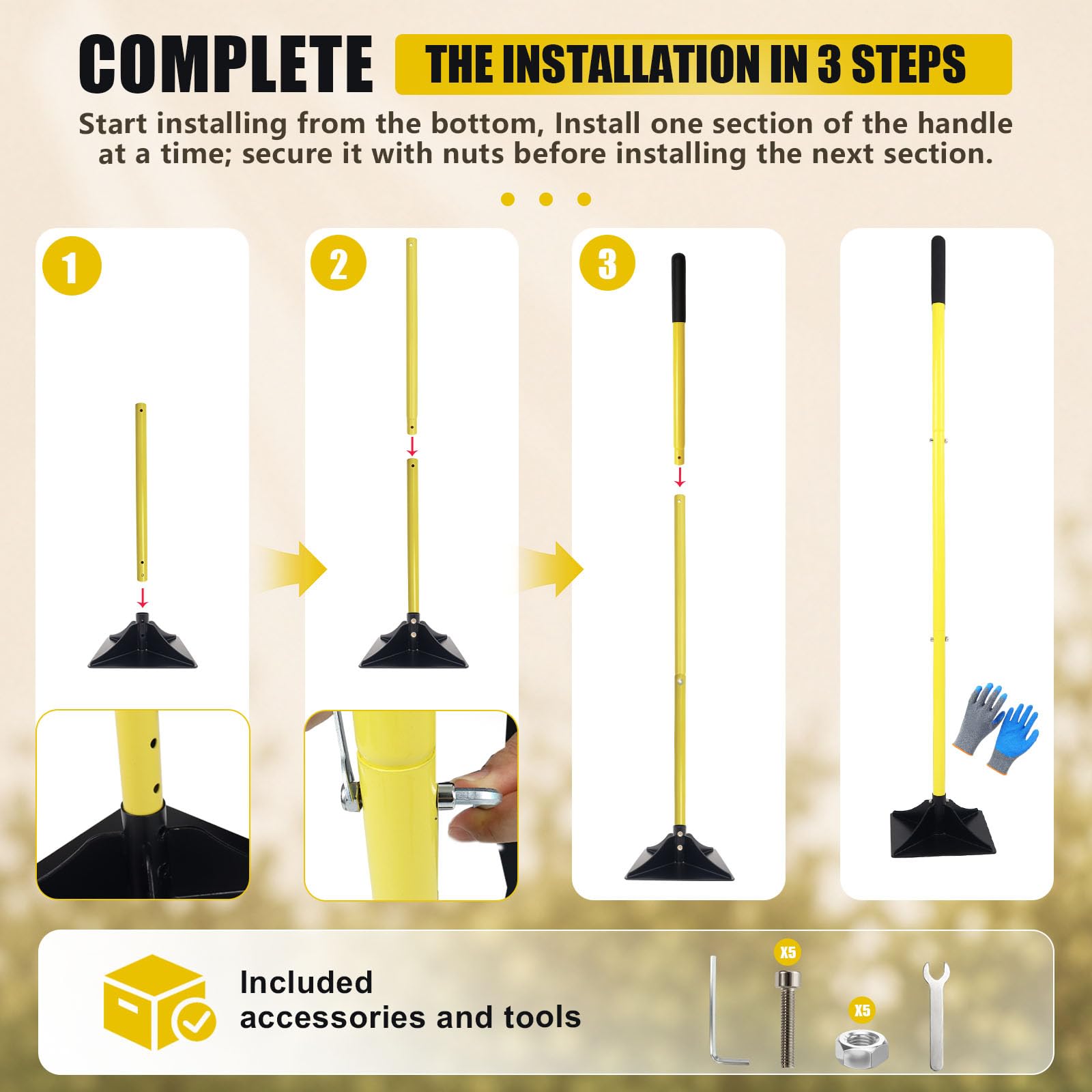 20 x 20 cm in acciaio strumento manomissione terra Heavy Duty mano manomissione compattatore suolo | Manomissione manuale con guanti da lavoro per livellare terreno, ghiaia, asfalto, finitrici, vialetti, terrazze e giardini