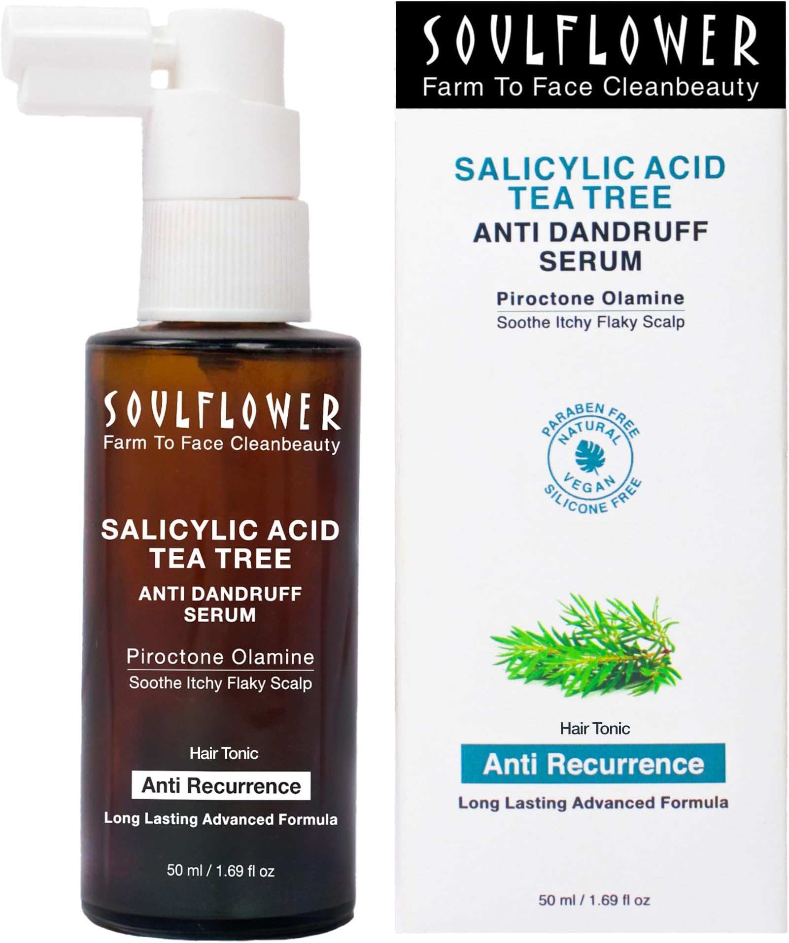 Soulflower Anti Dandruff Hair Serum with Piroctone Olamine, 2% Salicylic Acid & Rosemary Essential Oil for Hair Growth, Anti Hair Fall, Frizz Control Lotion for Men & Women for All Hair Types | 50ml