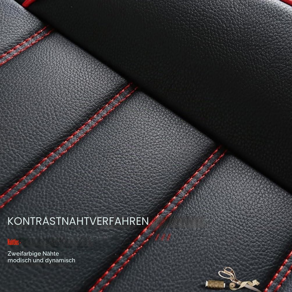 Auto Sitzbezüge Sets,Für Skoda Karoq/2017 2018 2019 2020 2021 2022 2023 2024 Leder Schonbezüge sitzschoner vorne und hinten Wasserdicht Innenraum Accessories,B/Black and red