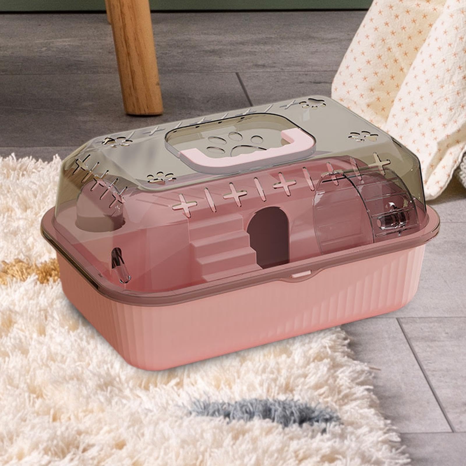 LOVIVER Petit conteneur pour Animaux de Compagnie, boîte de Transport pour Hamster, Cage Portable pour gerbilles, Rats, Planeur de Sucre, Lapin, cochons, Rose
