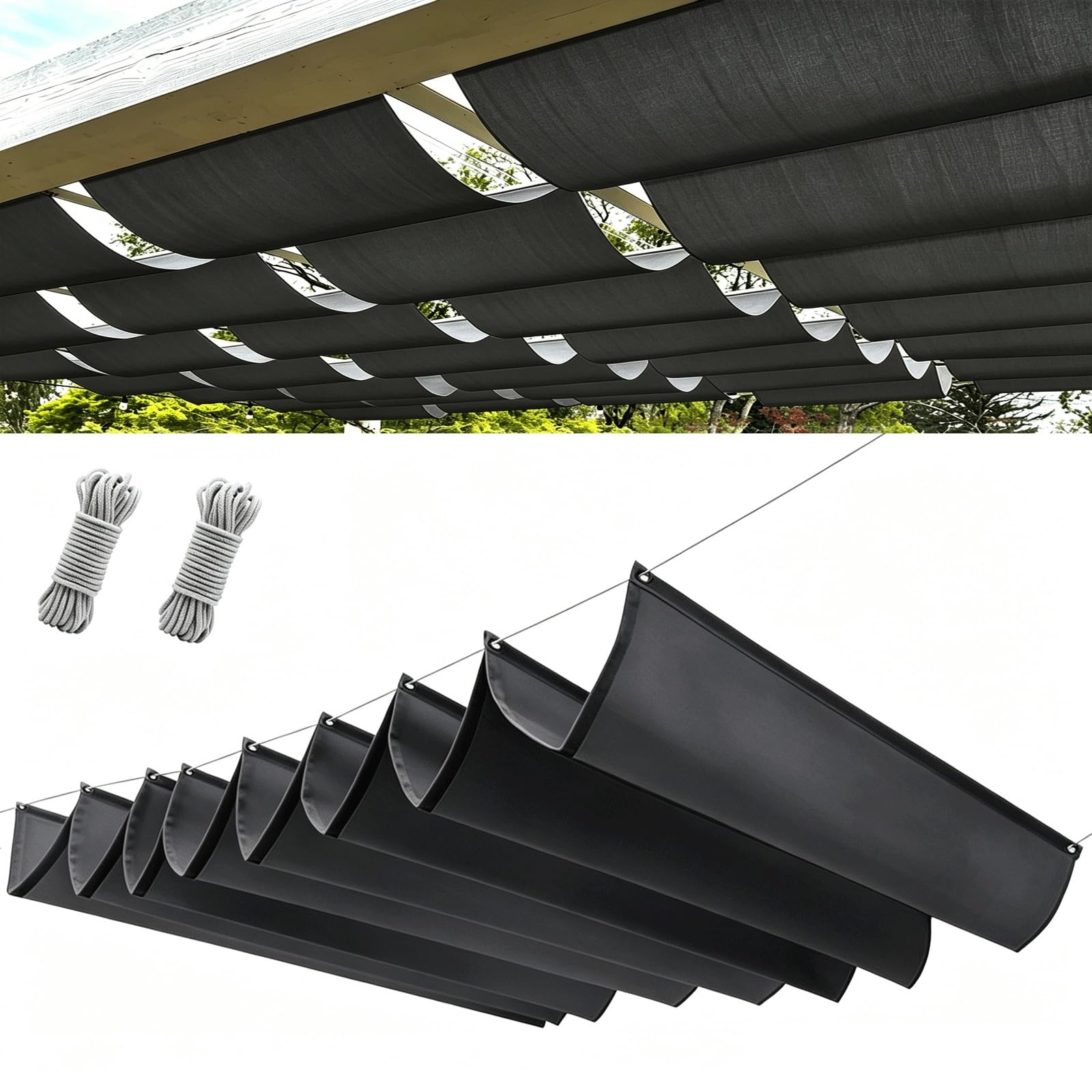 Żagiel Przeciwsłoneczny Prostokątny 75 x 600 cm Ochrony UV Łatwy Montaż Odporność Na Wiatr Markiza Pergolowa Do Ogrodu Na Basen Do Kojca, Ciemny szary