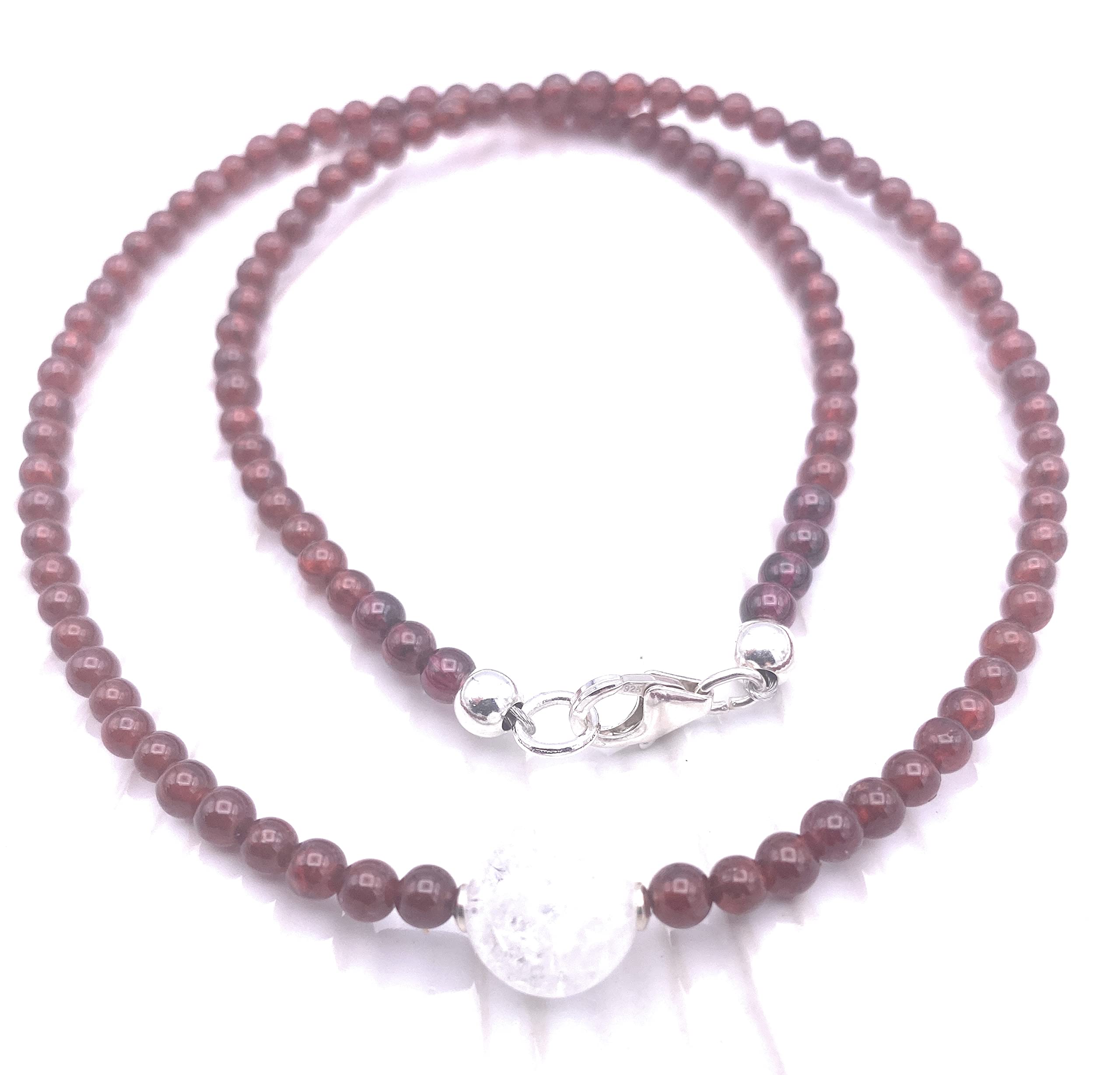 Granat Halskette mit Bergkristall Kugel Verschluss 925er Sterling-Silber