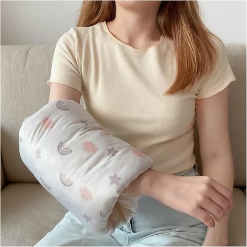 Arm Support Pillow with Rainbow, Stars and Clouds Print, White, Soft Cushion for Comfort