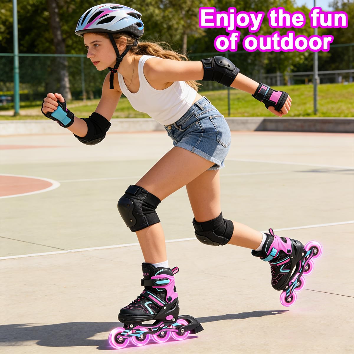 ERNAN Verstellbar Inliner für Kinder. Inline Skates,Verstellbare 4 Größen Inline Skates für Mädchen/Kinder/Jungen,für den Innen und Außenbereich