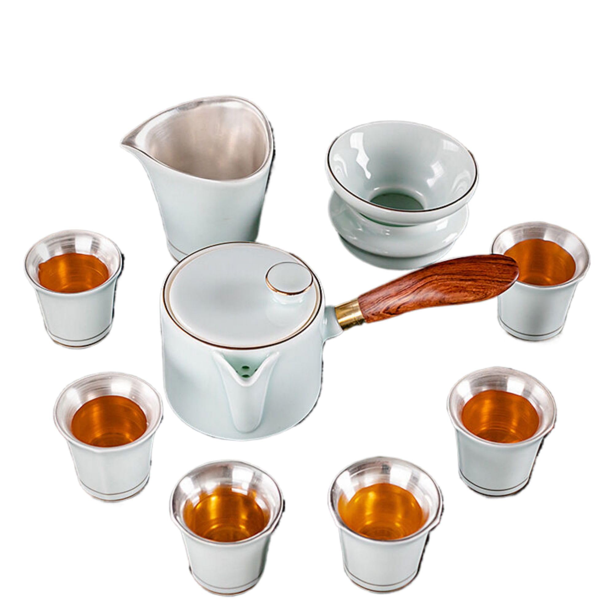 Amazon.com | Thcbme 999纯银茶具套装鎏银功夫茶杯used