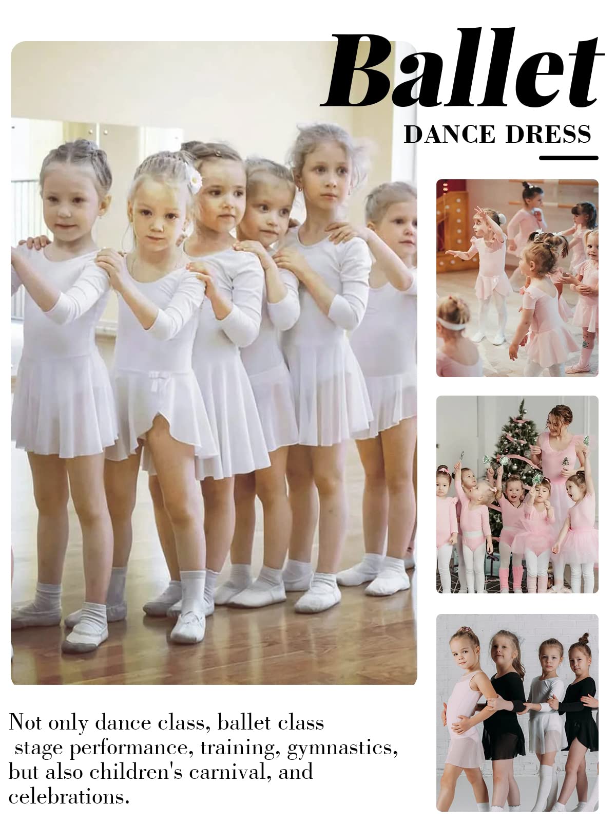 Soudittur Ballettkleidung Mädchen Ballettkleid für Kinder Baumwolle Balletttrikot Kurzarm Ballettanzug Tanzkleid Tanzbody mit Chiffon Rock Tütü