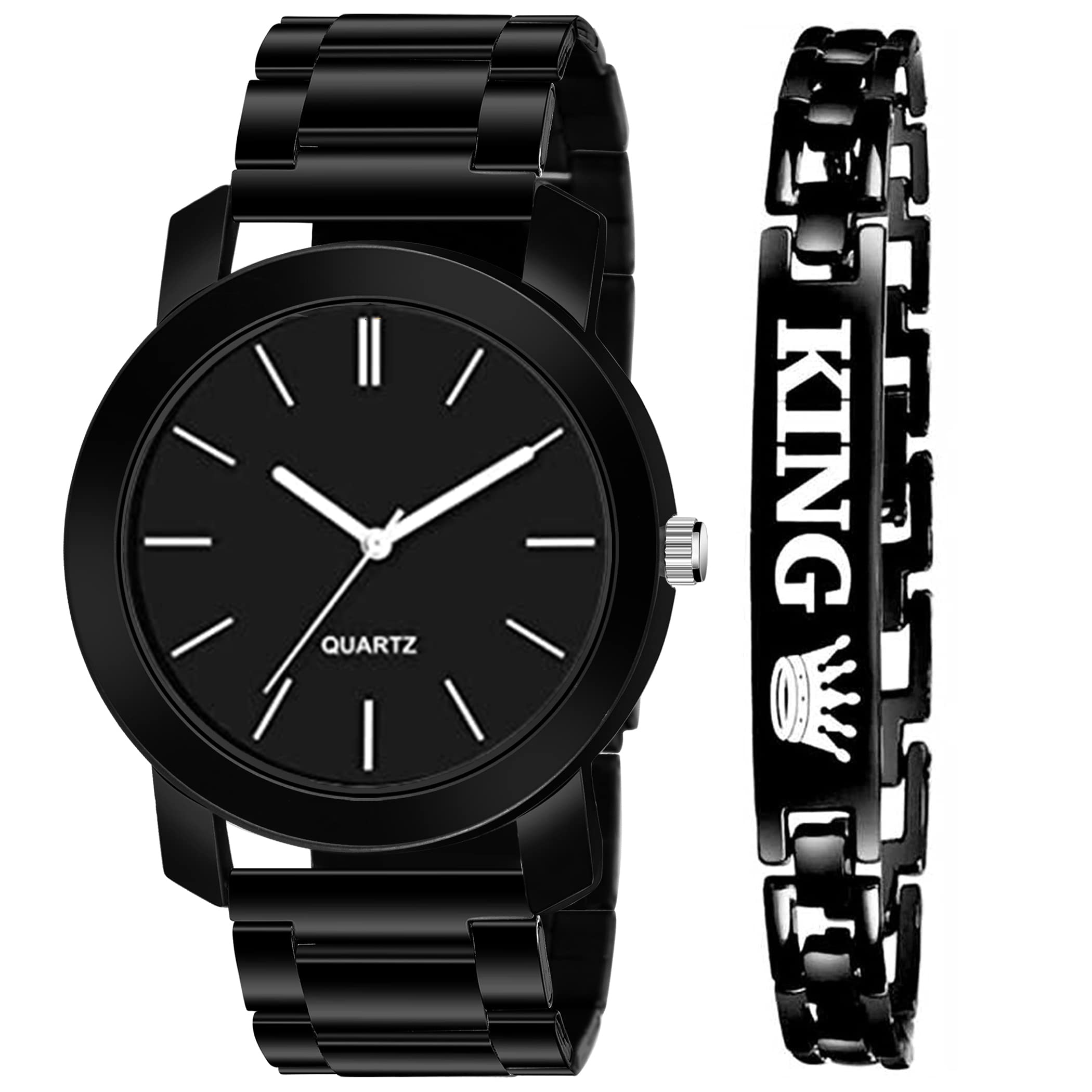 FROZIL Analog Dial Black Metal Strap Watch Series Mens Watch with King Bracelet Combo for Mens and Boys (B0B28YC1FY) Amazon Price History, Amazon Price Tracker
