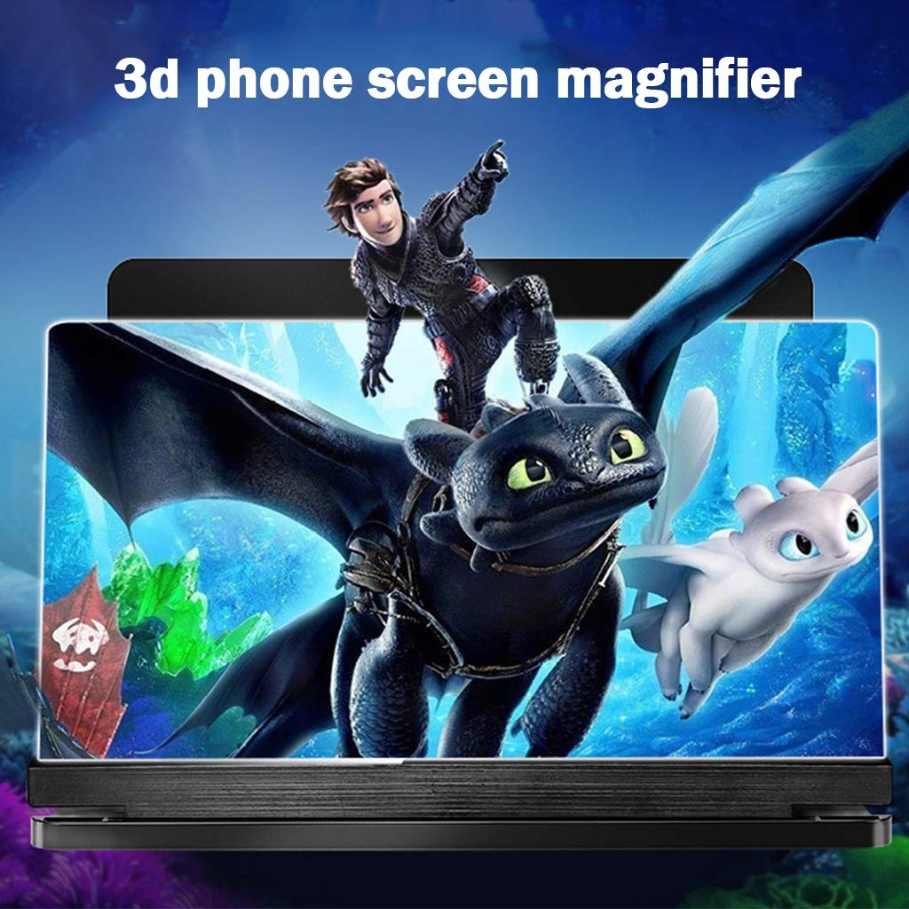 Lente di ingrandimento per Schermo Lente d'Ingrandimento for Smartphone da 18", Schermo ingranditore 3D Pieghevole for cellulari, Film e Video(Black)