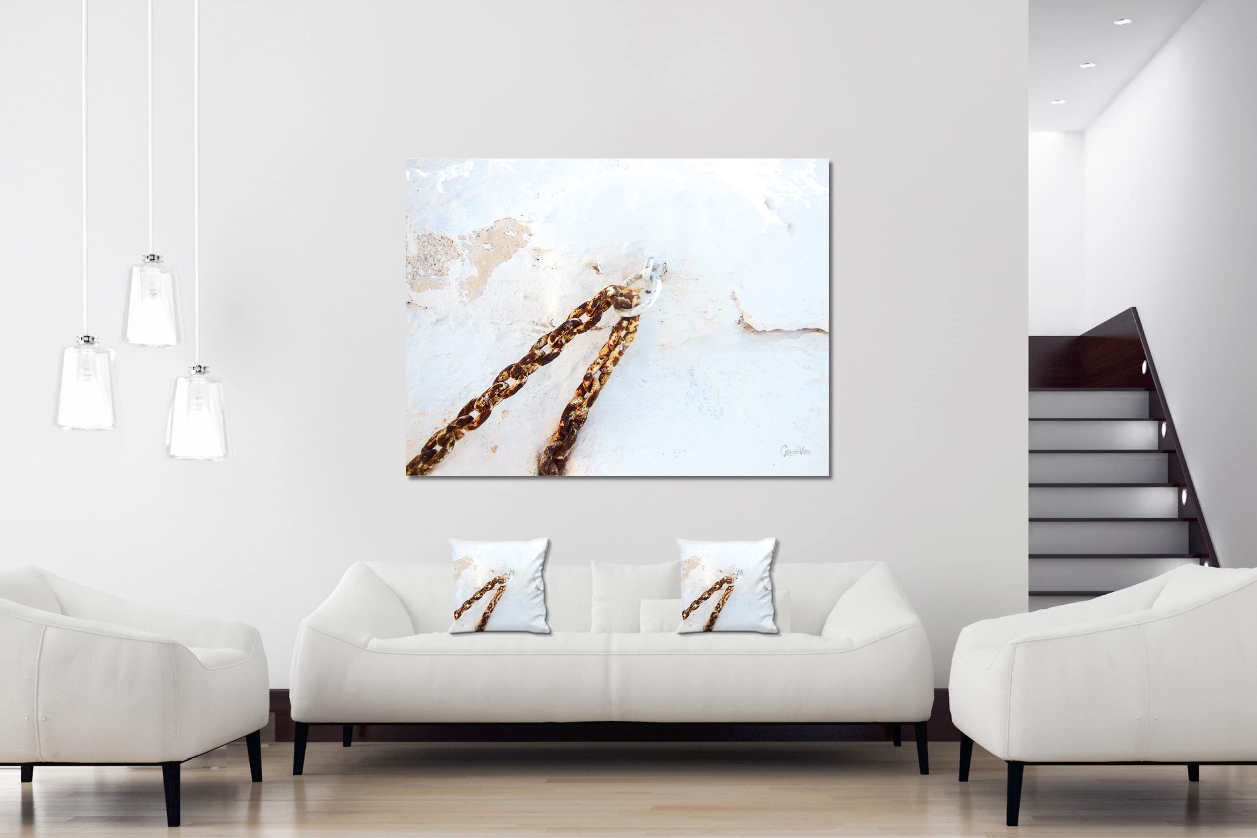 Kette an Wand - Foto-Kissen-Hülle Set (2 STK.) 40 x 40 cm | Kissen-Bezüge - passend zu Wandbild - Deko-Kissen - Griechenland Kykladen