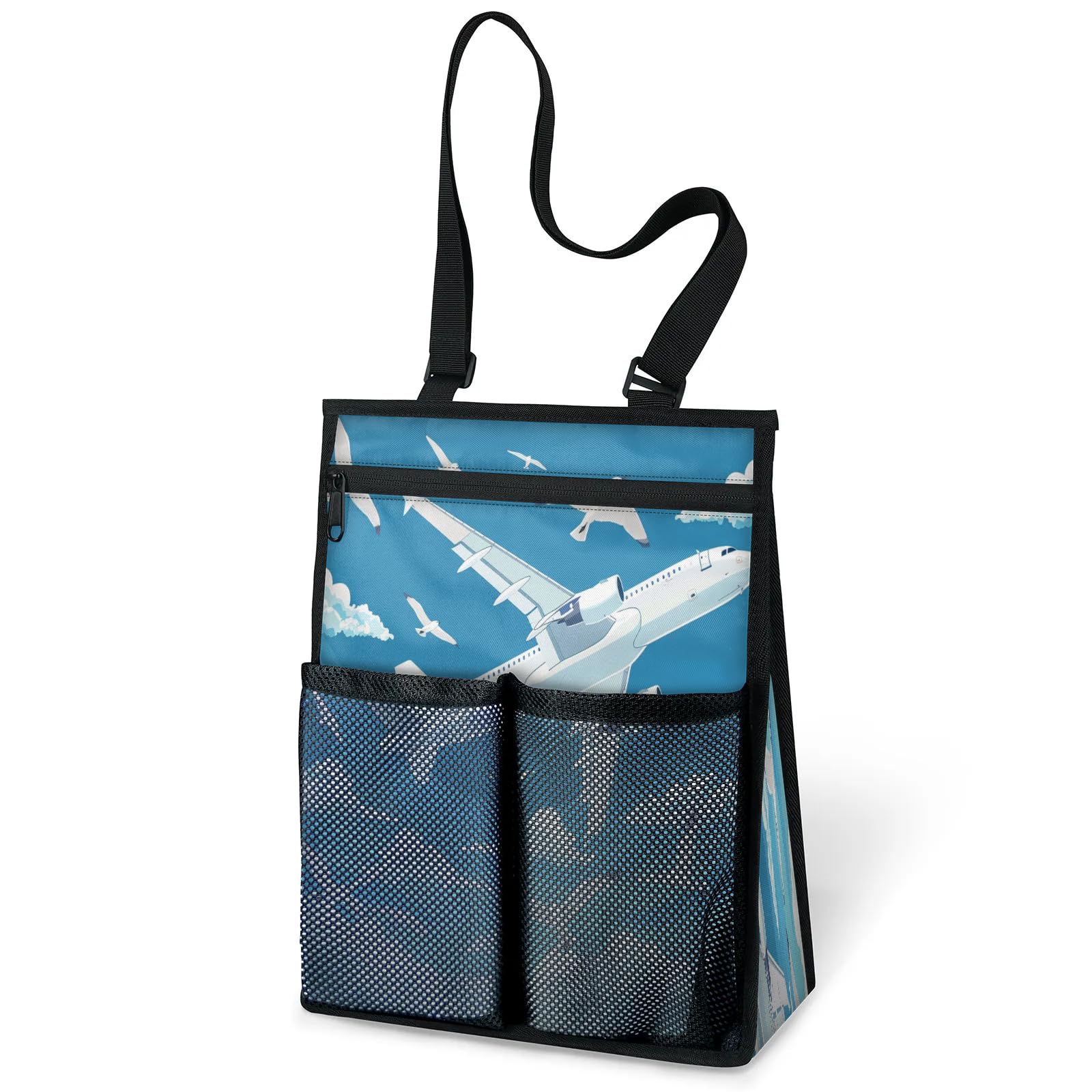 Ourtheme Airplane Seagull Portable Shower Bag for Travel Gym Camp Beach Tote Shower Caddy Bags Hanging Toiletry Organizer