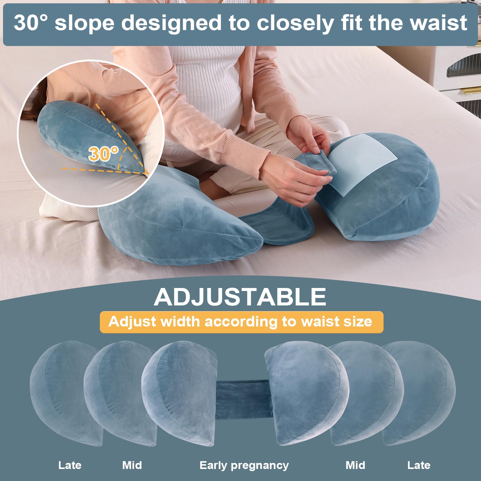 SHANNA Cuscino Gravidanza per Dormire, Cuscino allattamento e Gravidanza, 2024 NUOVO Cuscino Comfort Regolabile per Tutto Il Corpo, Maternità e Cuscino Supporto, Fodera Rimovibile e Lavabile (Azul)