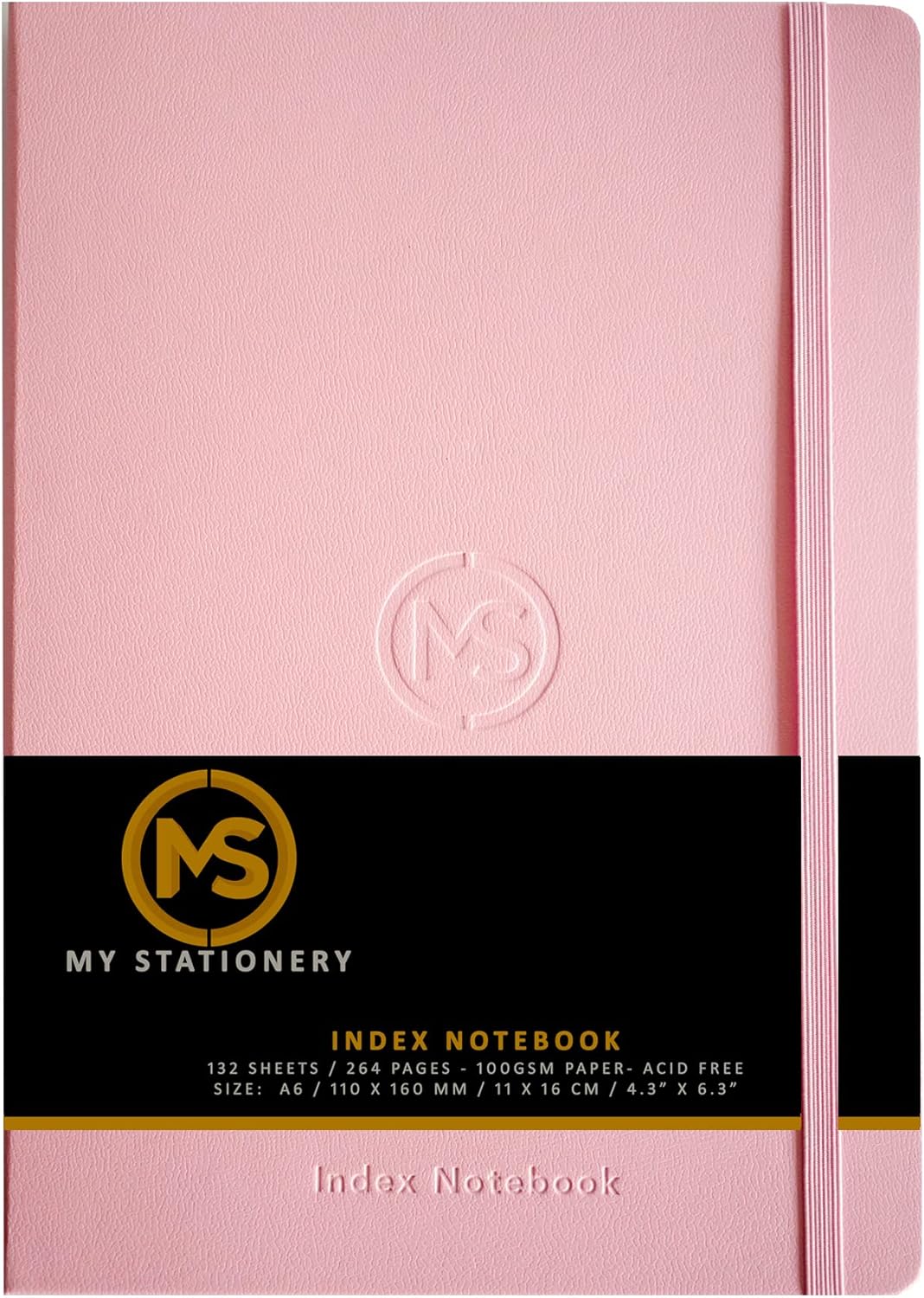 A6 Index Notebook Hardback Leatherette Cover 8mm Ruled Margin AZ Tabs 264 Pages 100 GSM White