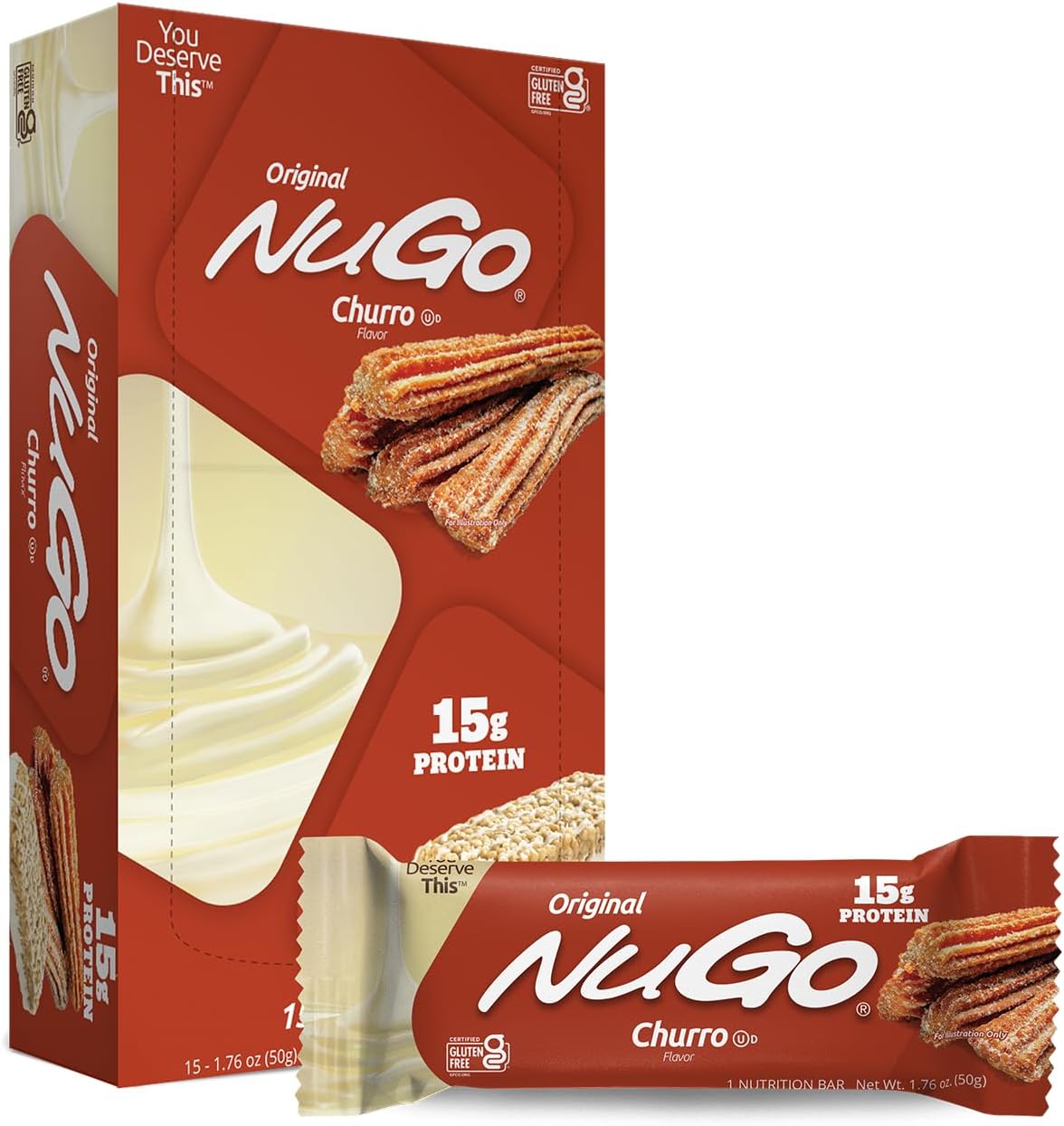 - NuGo Protein Bar, Churro, 11g Protein, Gluten Free, 15 Count