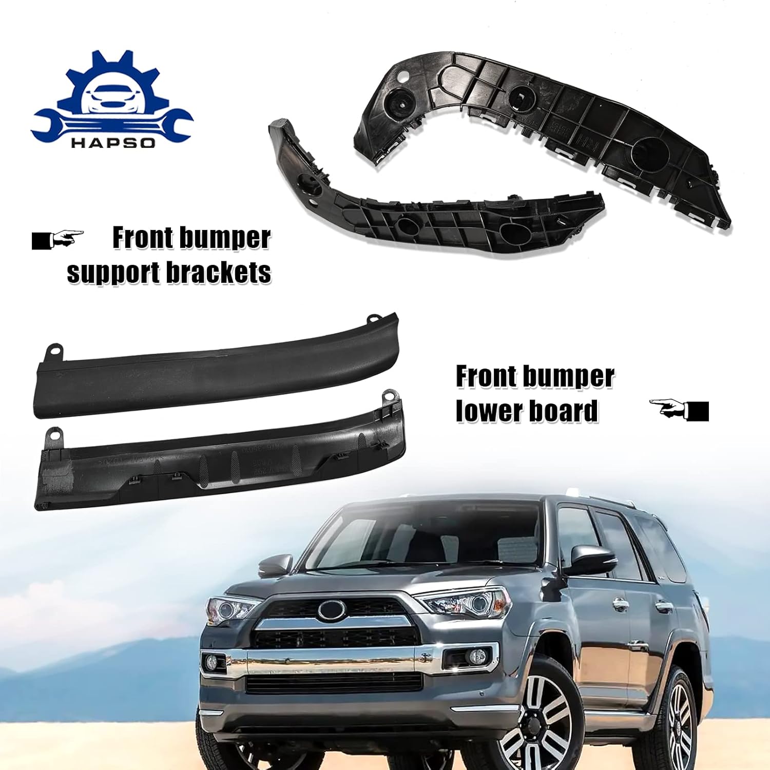 Front Bumper Body Kit Fit For 2014-2019 Toyota 4Runner Limited Front Bumper Upper & Lower Grille Grill +Front Bumper Cover With Support Brackets + Strip Trim + Bumper Valance