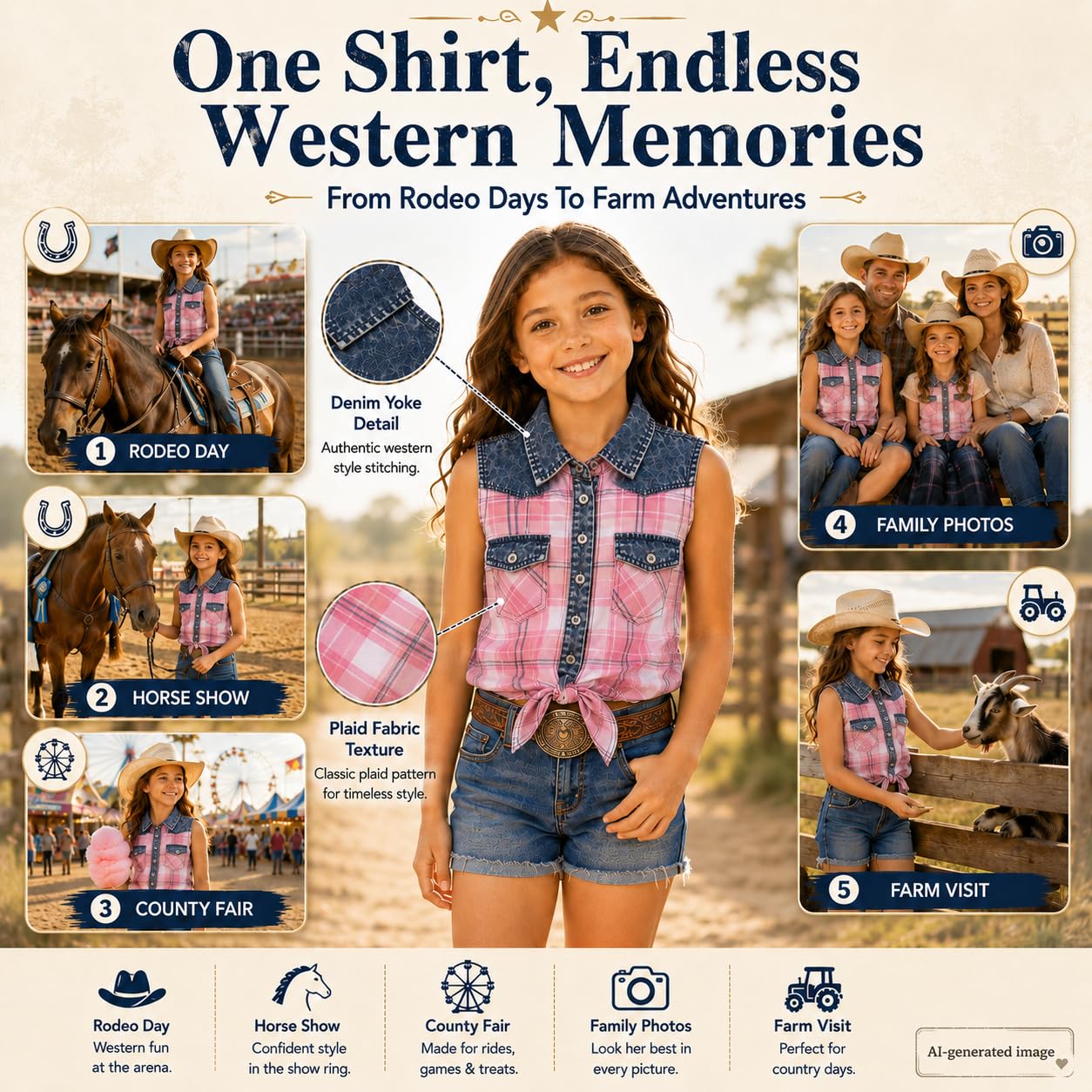 Bienzoe Fille Plaid Denim sans Manches Décontractée Chemisier