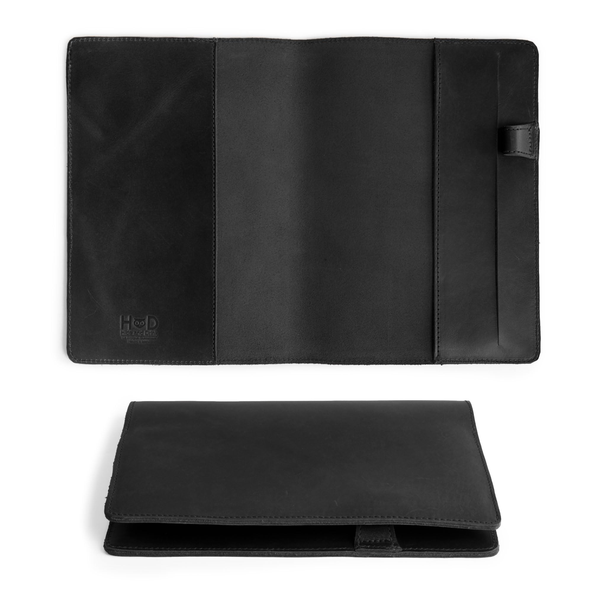 Hide & Drink, Custodia rigida per notebook Leuchtturm A5 (14,6 x 21,0 cm), copertina protettiva per diario, agenda personale, in pelle pieno fiore, accessorio da scrittura fatto a mano (nero antracite