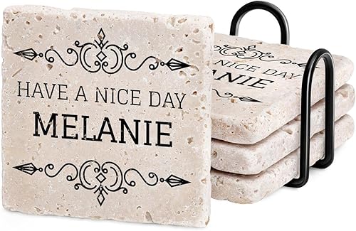 Maverton Posavasos de mesa de piedra arenisca personalizados para mujer, posavasos cuadrados para bebidas con soporte para Navidad, juego de 4