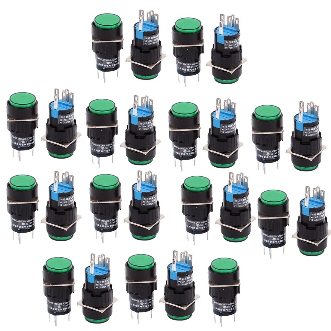 Ruilogod AC 250V 5A DC 30V 3A 3 Borne feu vert Bouton poussoir 25pcs