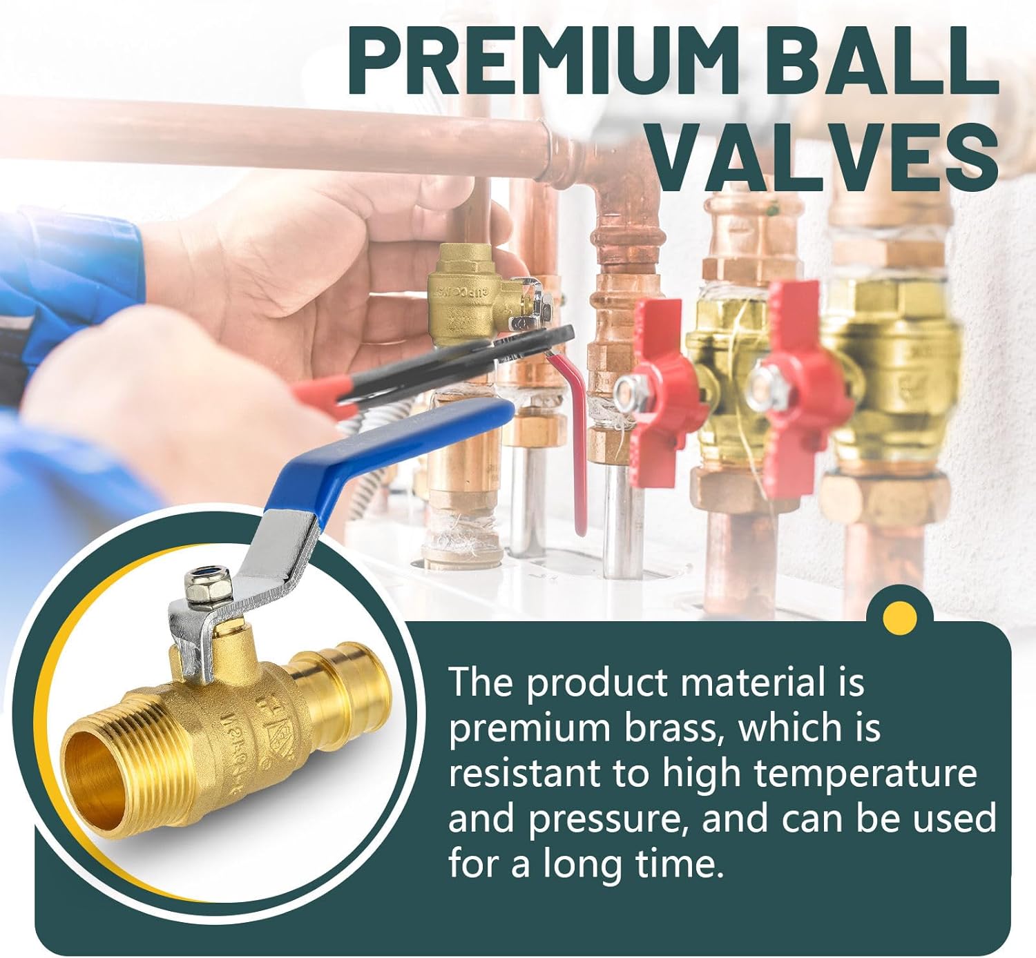 5 Pcs Ball Valves Blue, 3/4" Pex A X 3/4" MNPT Shut Off Valve, Brass Full Port Pex Expansion Shut Off Ball Valve for Water Air Fuel Line Oil Tube, ASTM F1960, UPC Certified