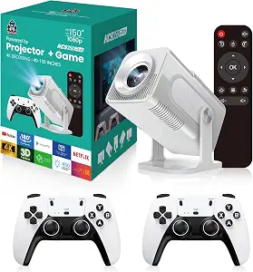 HCS350 Pro Projector and Game Console with 30,000+ Built-in Retro Games, 4K Support, Portable Video Entertainment