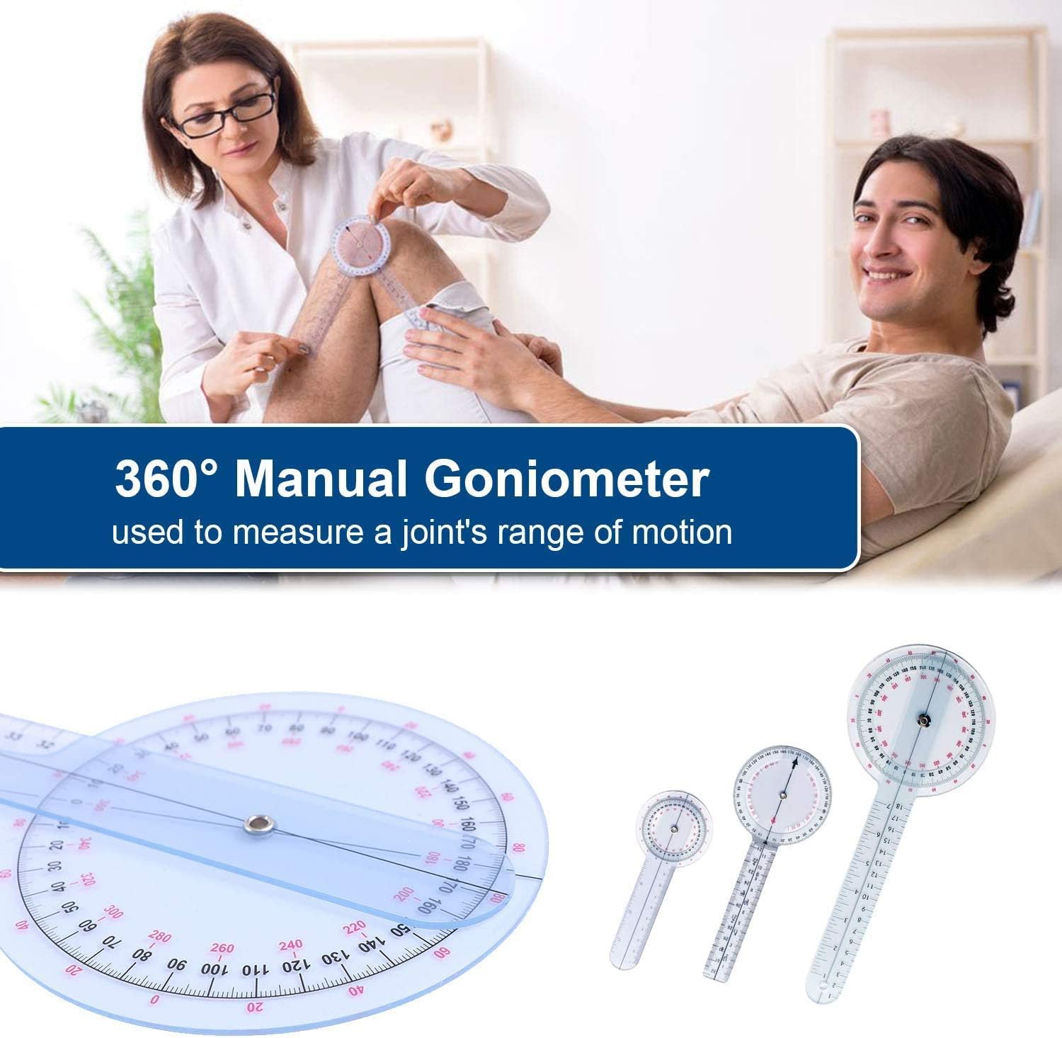 LBHMEI 6 Pcs Finger Goniometer, 6 8 12 Inch Angle Ruler Finger Goniometer, 360 Degree Goniometer Set Body Measuring Tape Goniometer Protractor Ruler