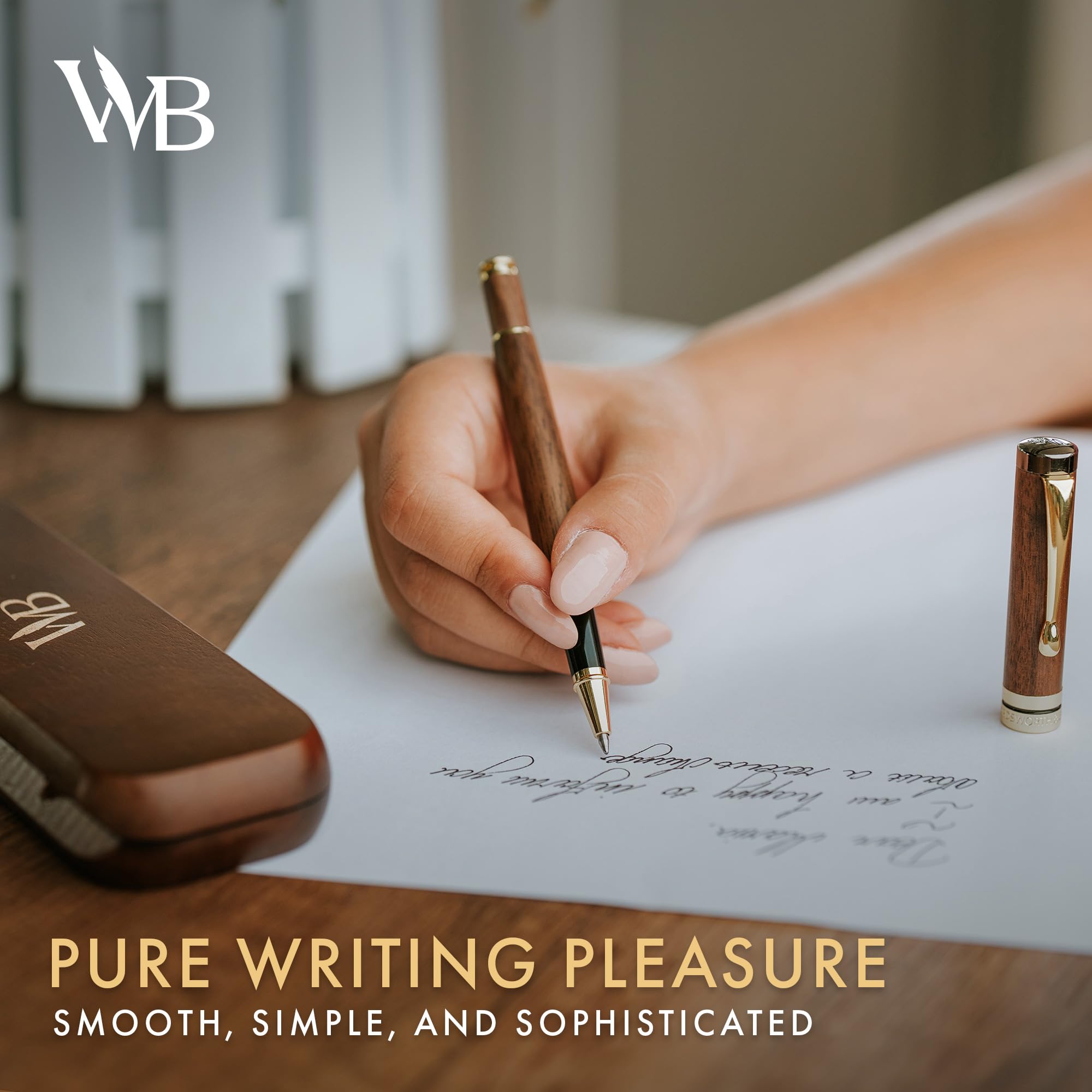 Wordsworth and Black Rollerball Pen-Stunning Luxury Pen Bamboo Brownwood Gold Finish, Refillable - Image 4