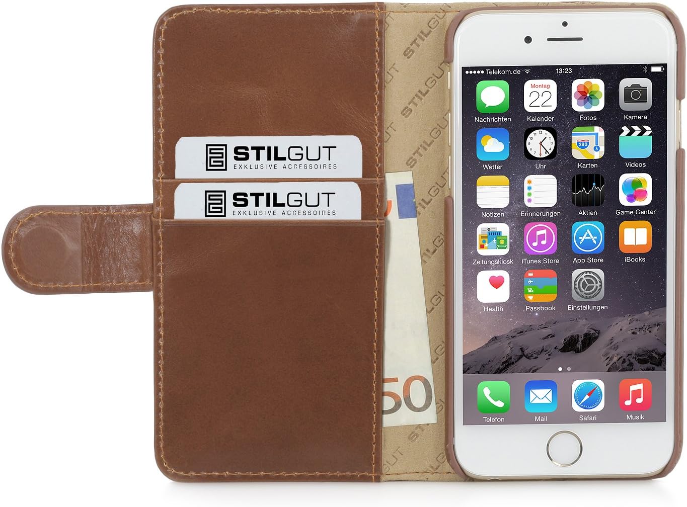 StilGut Talis with Stand, Leather Wallet Case for Apple iPhone 6 & iPhone 6s (4.7''), Cognac Brown