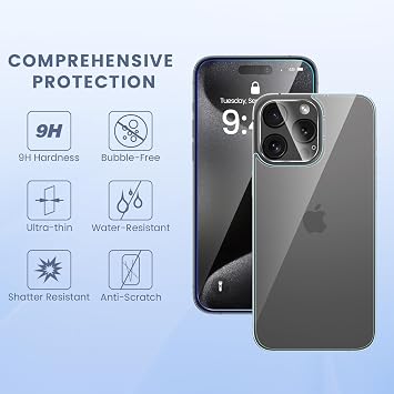 Maxdara アップグレード 6イン1 iPhone 15 Pro Max用スクリーンプロテクター 6.7インチ iPhone 15 Pro Max用 背面スクリーンプロテクター フロントスクリーンプロテクター カメラレンズプロテクター付き 2+2+2パック 強化ガラス
