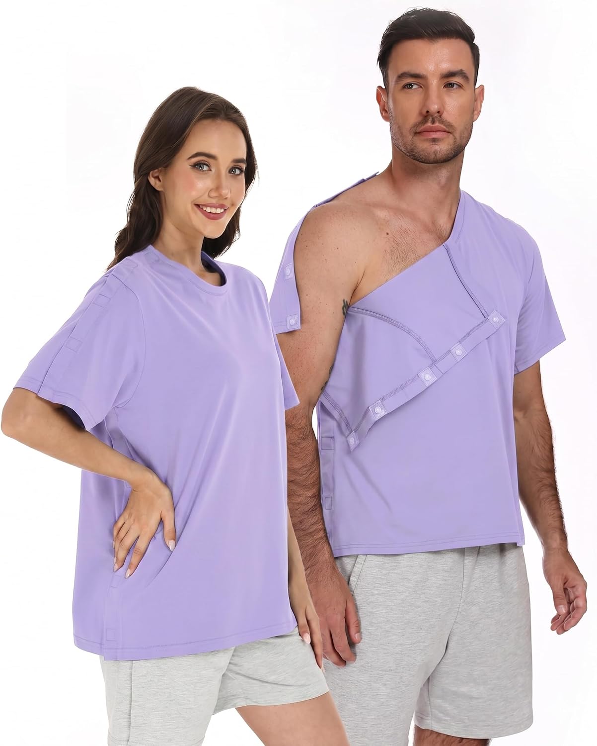 Magnetic Post Surgery Shirt for Men Women Tear Away Clothing Easy One-Handed Dressing Shoulder Surgery IV Access Dialysis