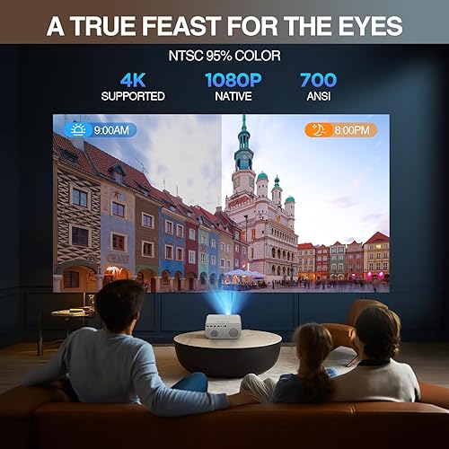 Miniatura 2 de Enfoque automáticosoporte 4K Proyector con WiFi y Bluetooth, 700ANSI Native 1080P Proyector de película al aire libre con enfoque automático4P6D