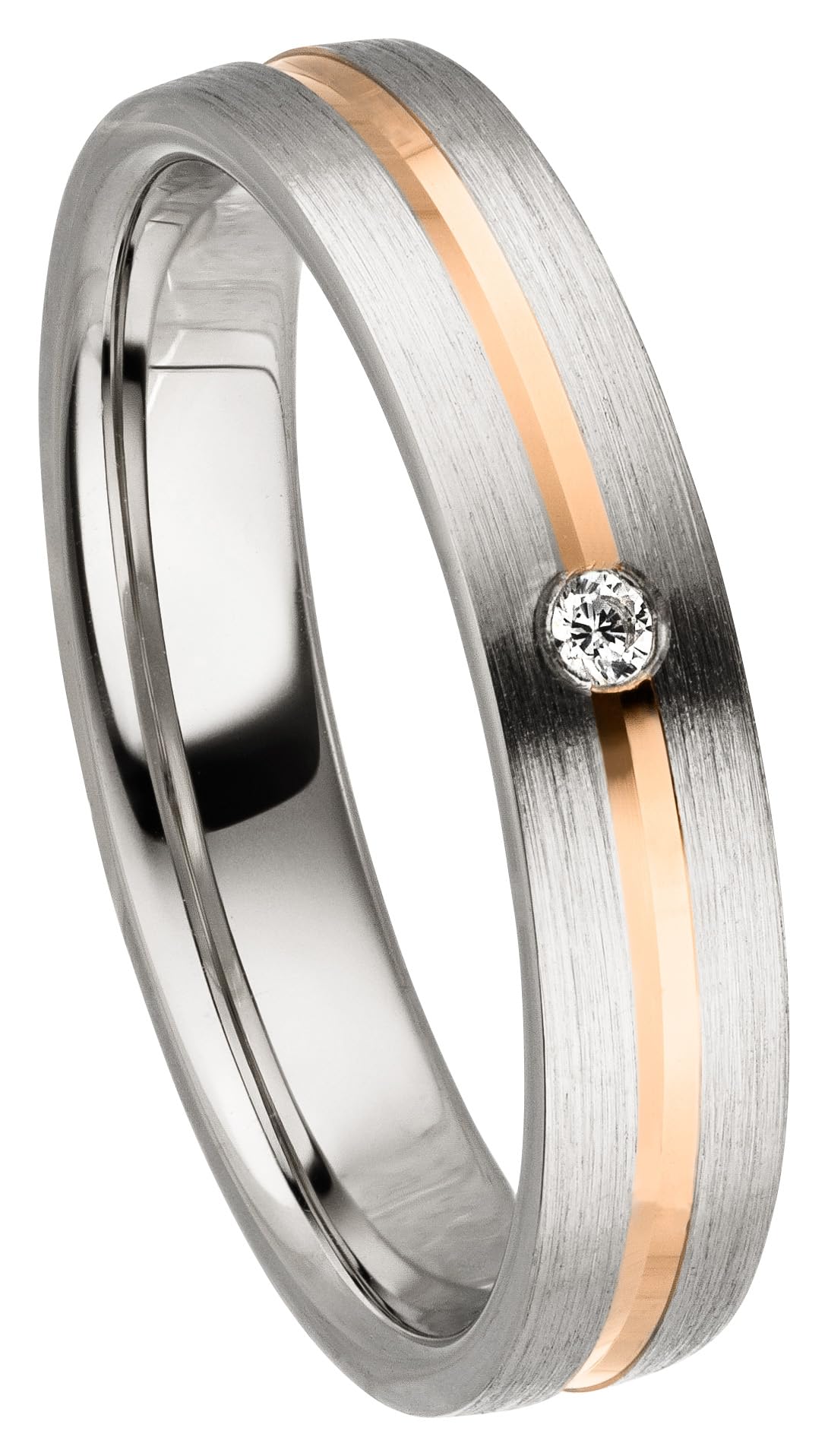 Kolibri Rings Eheringe Paar-Set 925 Silber rhodiniert, Längsmatt Rot vergoldete Glanzfuge mit Zirkonia | Partnerringe, Trauringe Paarpreis | Made in Germany + Gratis Gravur + Etui