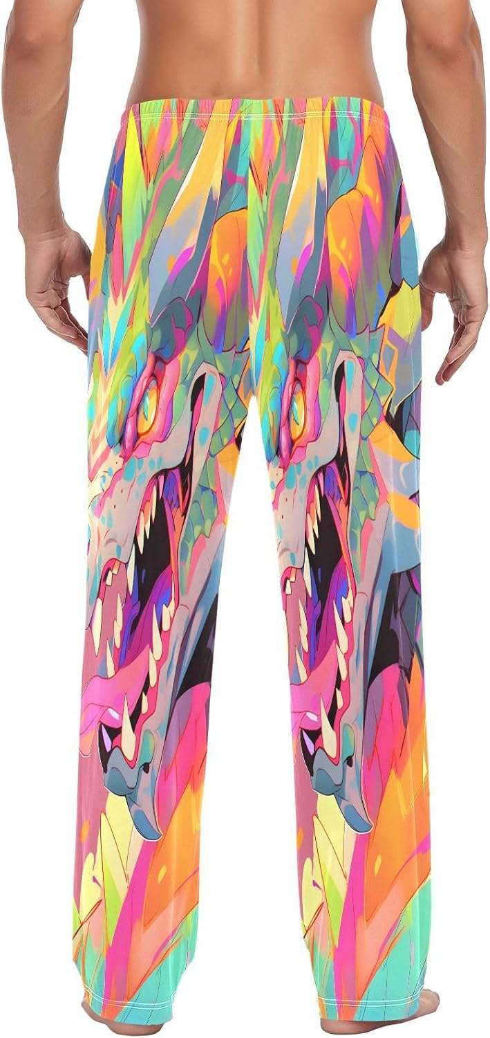 ALAZA Rainbow Dragon Magic Men's Pajama Pants Men Cotton Pajama Bottoms with Pockets, S