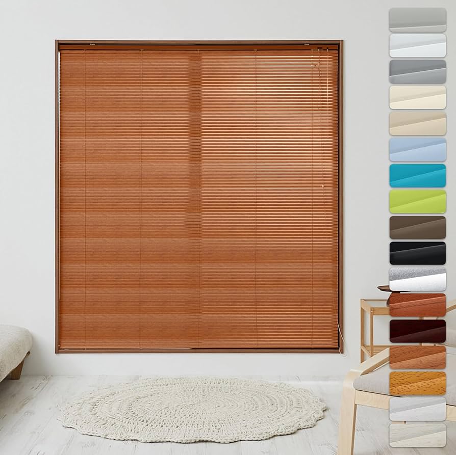 ブラインド カーテンレール取付可能遮熱幅180cm木目ダークブラウン