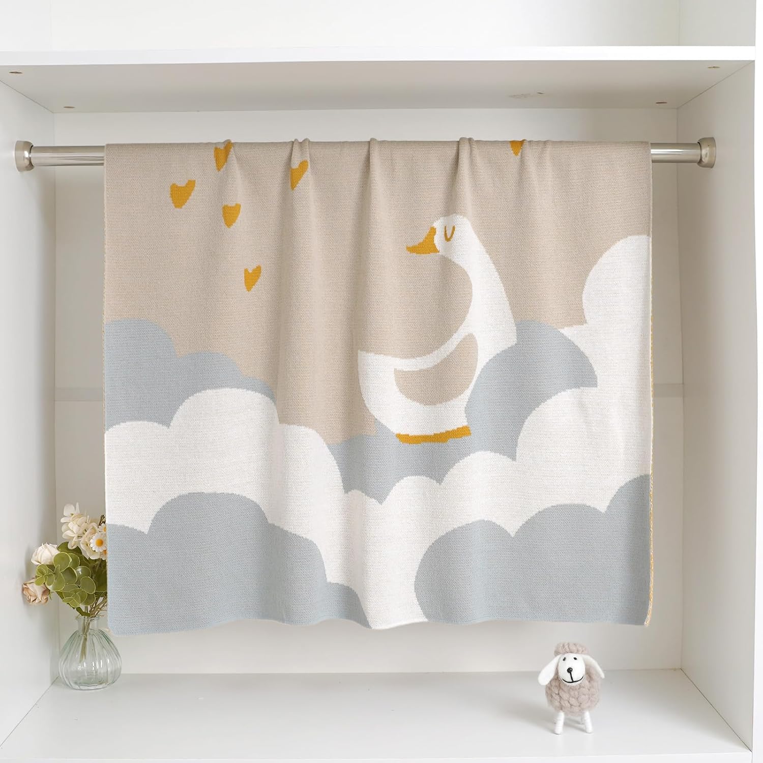 Opewod Cotton Baby Blanket Baby Receiving Blanket Soft Baby Swaddles Knit Toddler Blanke Cute Pattern Nursery Crib Blanket,Ideal Baby Gift 30"x40" (Cute Goose)