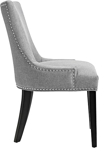 Miniatura 3 de Modway Marquis - Silla de comedor moderna tapizada de tela con ribete de clavos en color gris claro