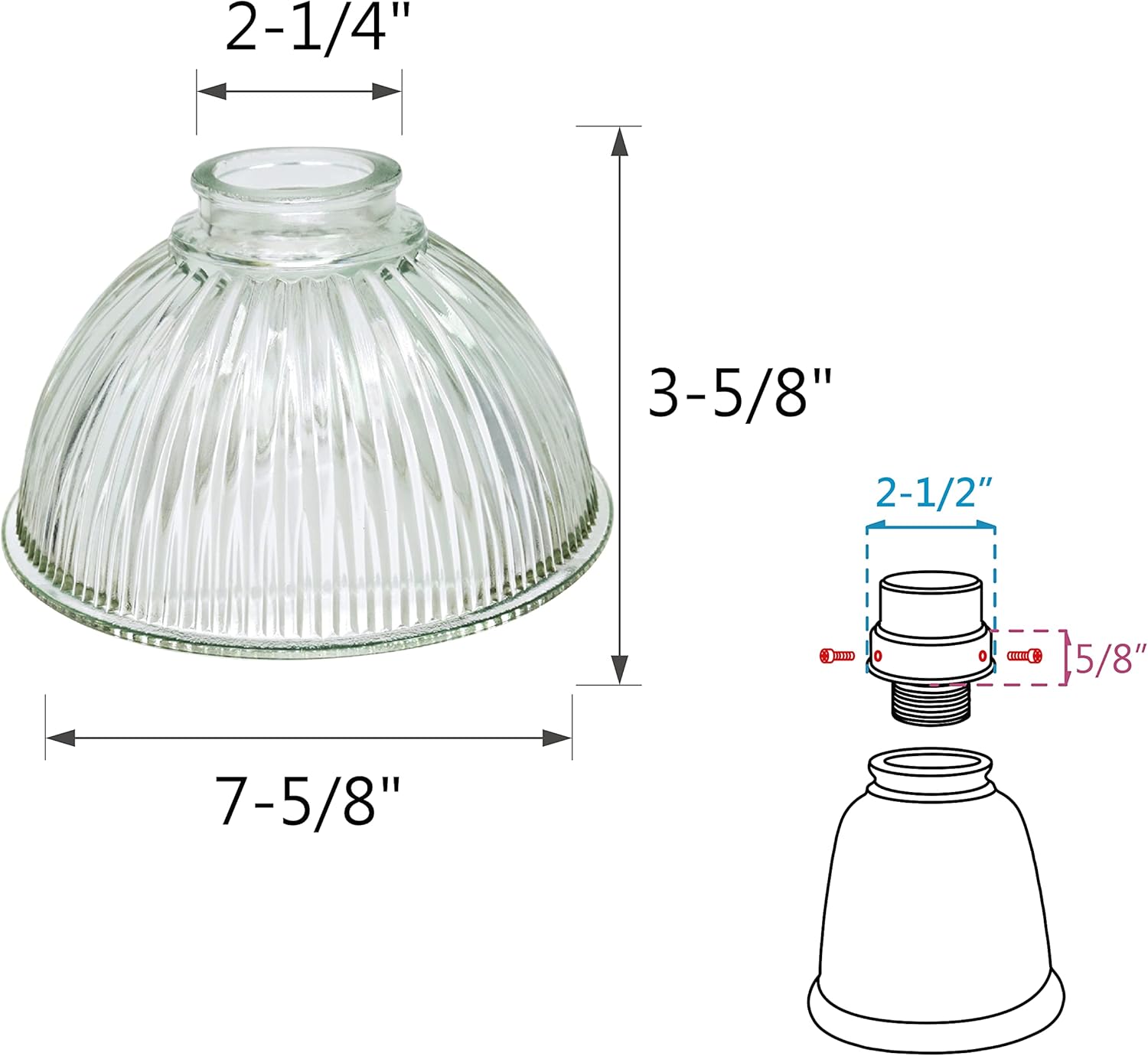 Aspen Creative 23019-4 Transitional Style Bell Shaped Clear Pebbled, 2 7/16" Fitter Size, 3 5/8" High x 6 3/4" Diameter (4 Pack) Replacement Glass Shade - - 