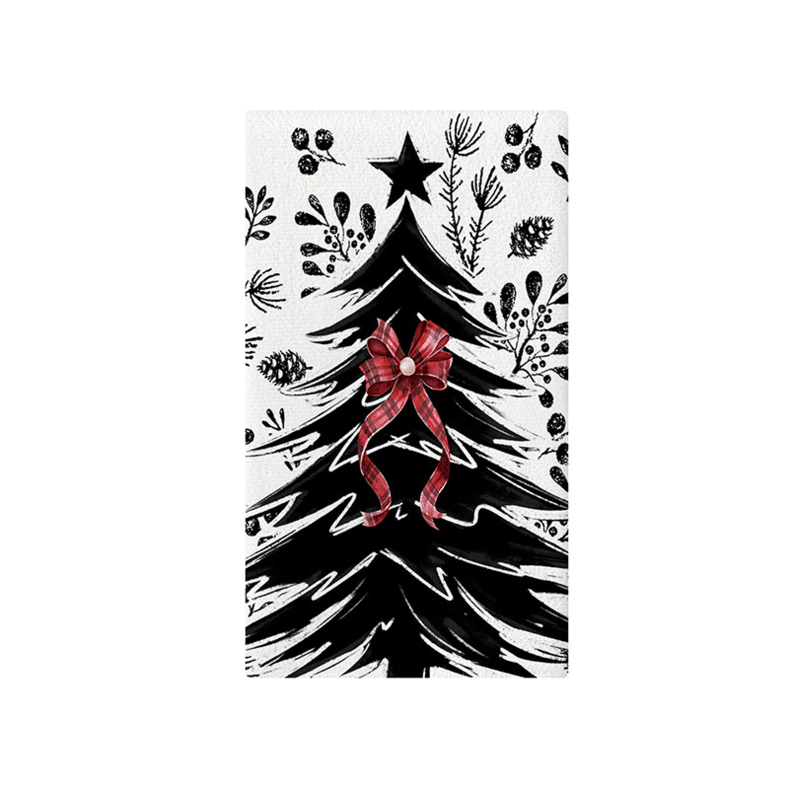 Trapos de Cocina Árbol De Navidad Negro Paño Cocina Tacto Suave Poliéster Fácil de Limpiar Lavable a Máquina Reutilizables para Baño Restaurante Picnic Toallas 4 Piezas (40x60 cm)